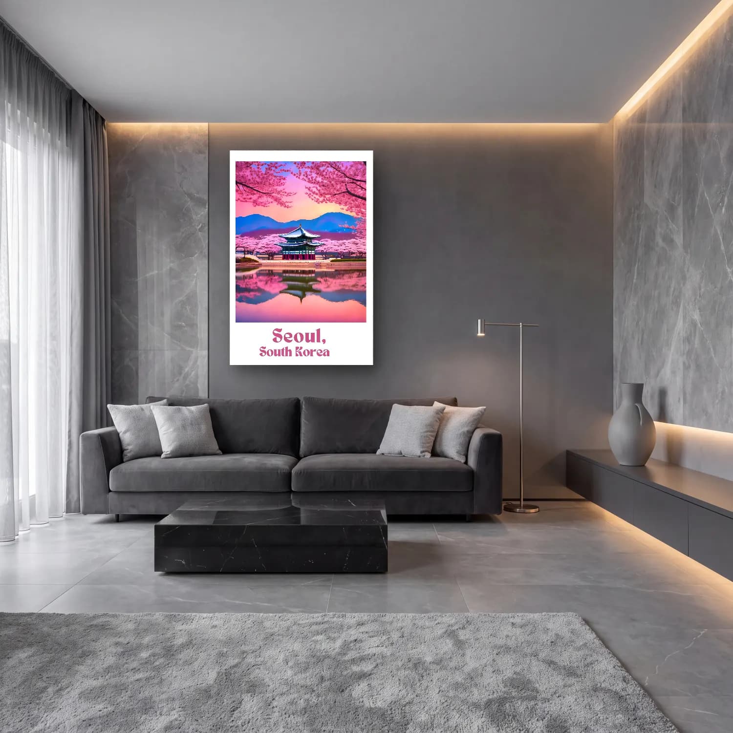 Pastel Kiraz Çiçekleri No. 5 cam tablo — lüks salon duvarında