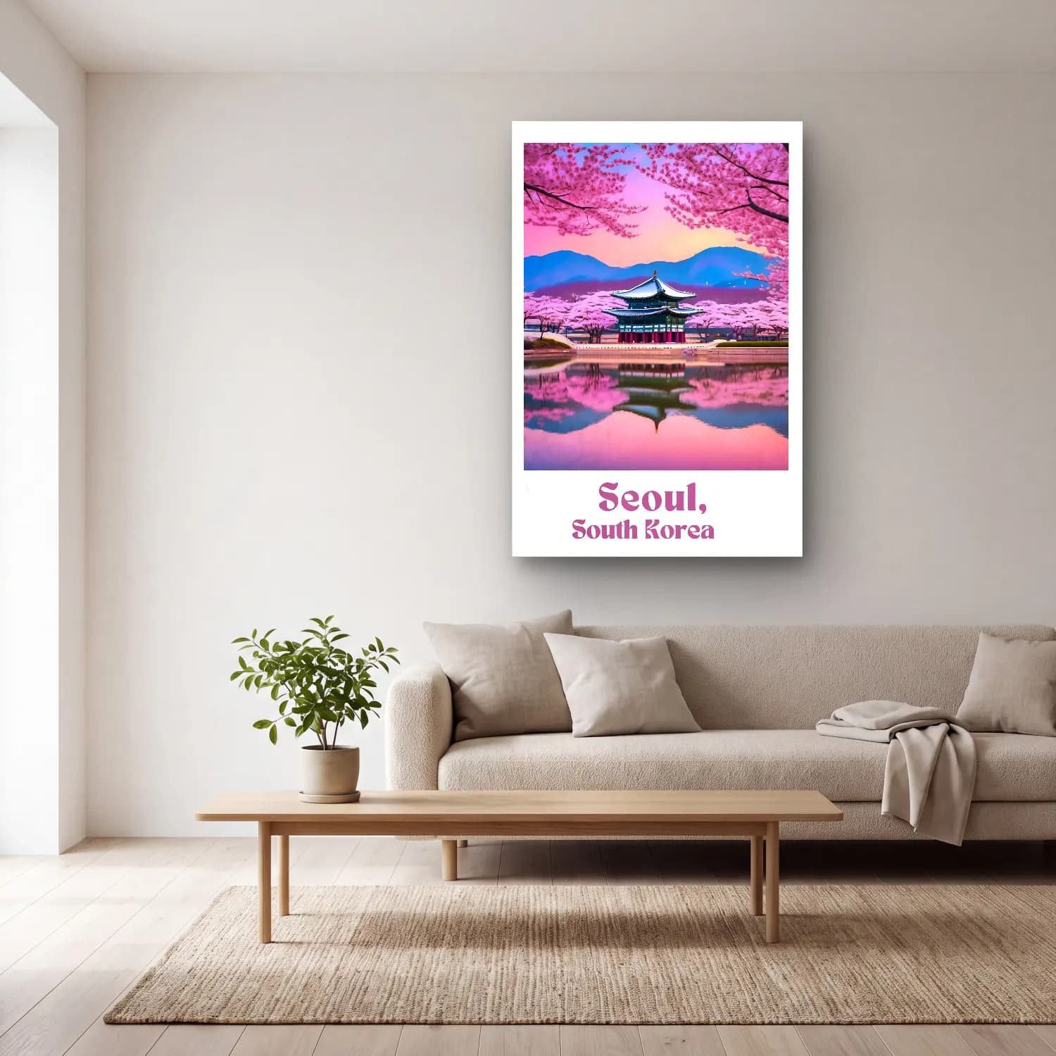 Pastel Kiraz Çiçekleri No. 5 cam tablo — açık renk salonda