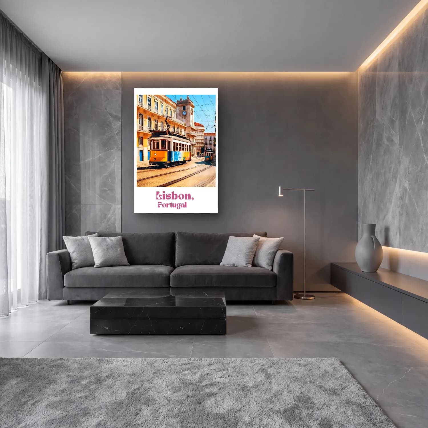 Pastel Tren cam tablo — lüks salon duvarında