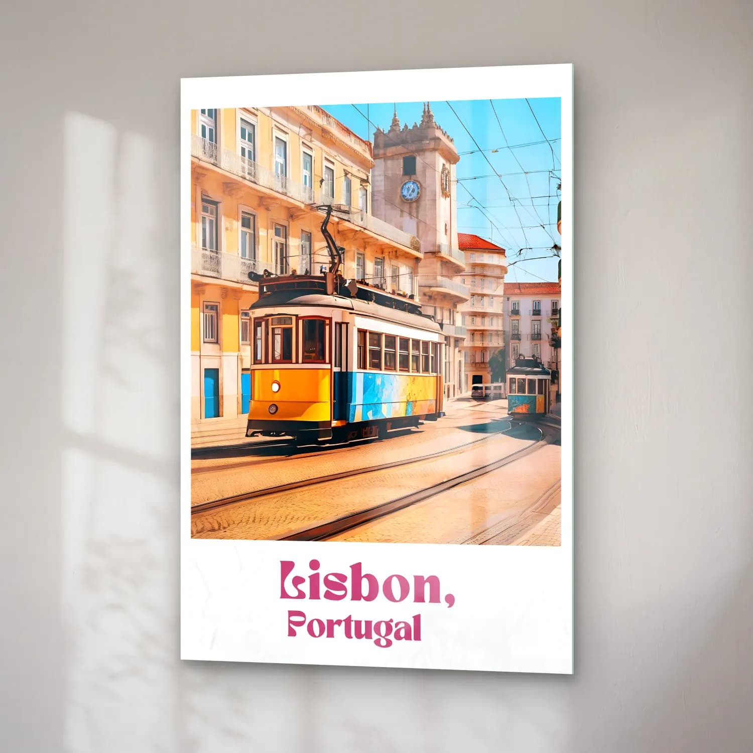 Pastel Tren cam tablo — sağ açıdan görünüm