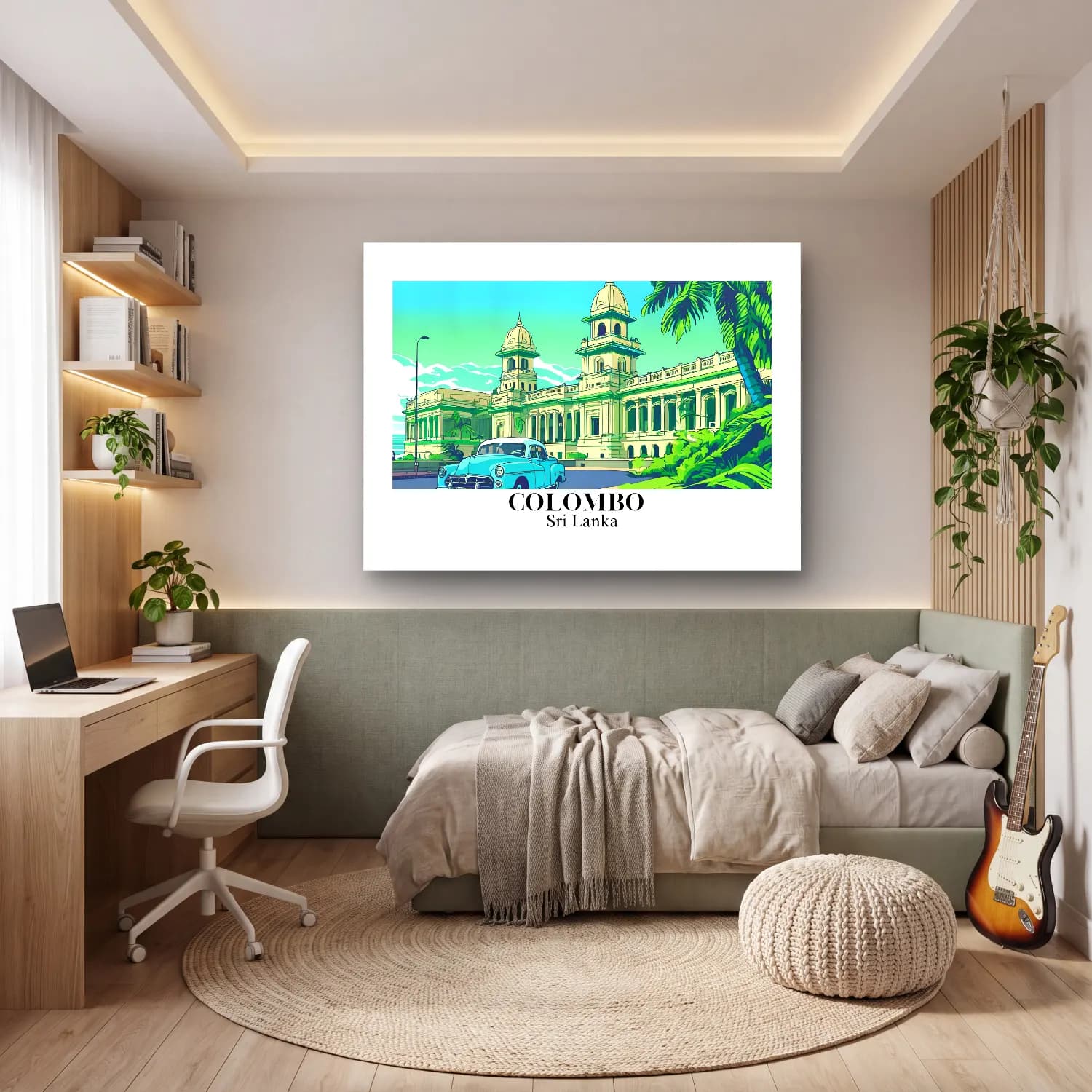 Vintage Poster Klasik Araba – Turkuaz Tonlar cam tablo — genç odasında