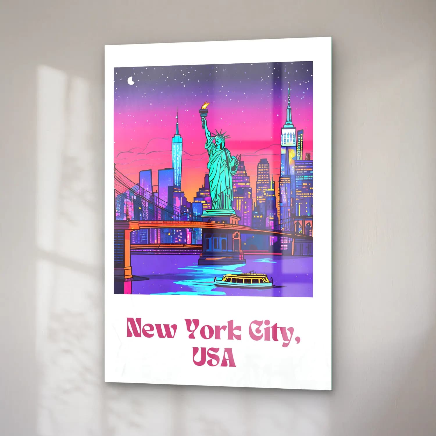 Pastel New York Silüeti No. 5 cam tablo — sağ açıdan görünüm