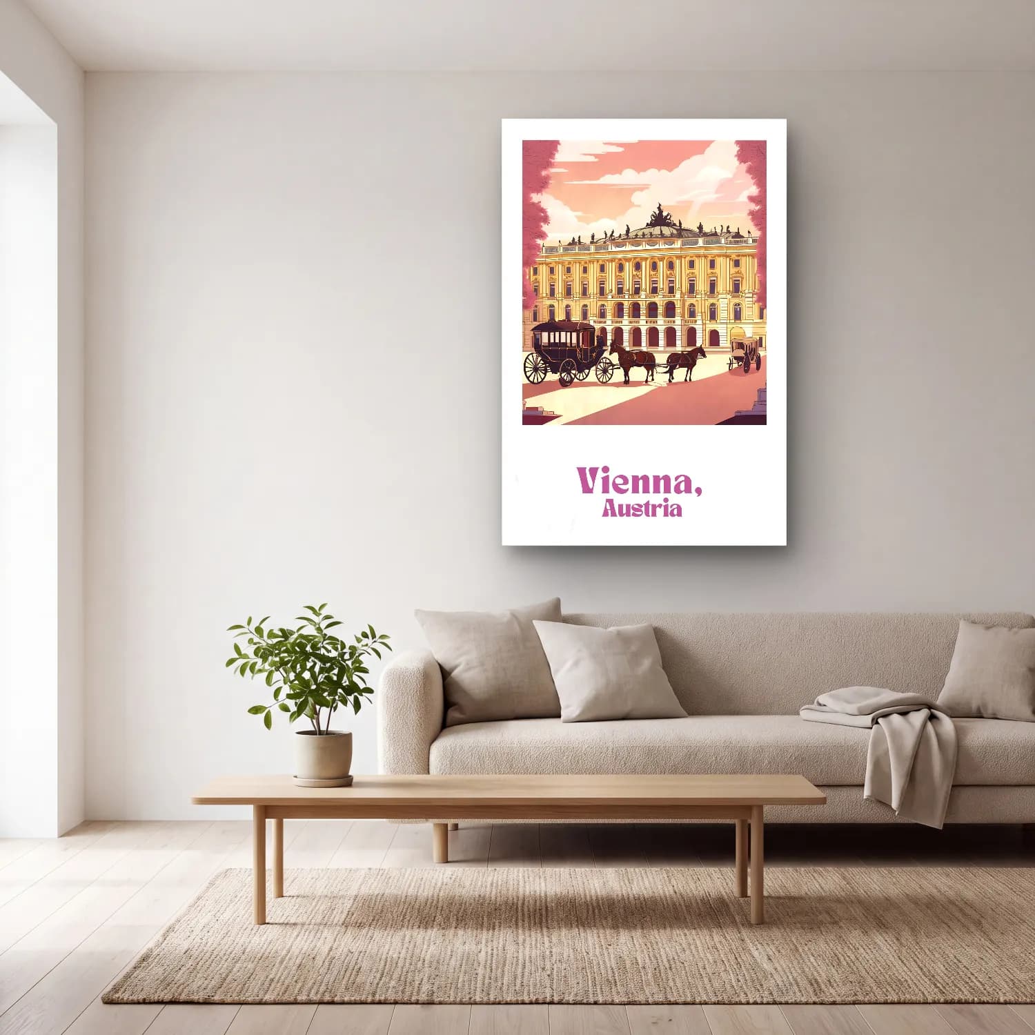 Vintage Poster Şato No. 5 cam tablo — açık renk salonda
