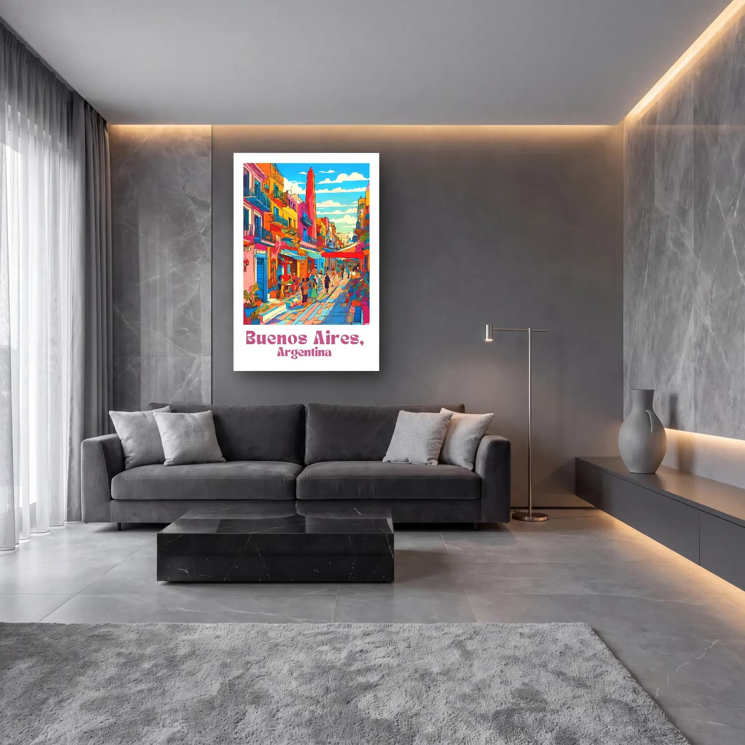 Vintage Poster Kafeli Avrupa Sokağı No. 7 cam tablo — lüks salon duvarında