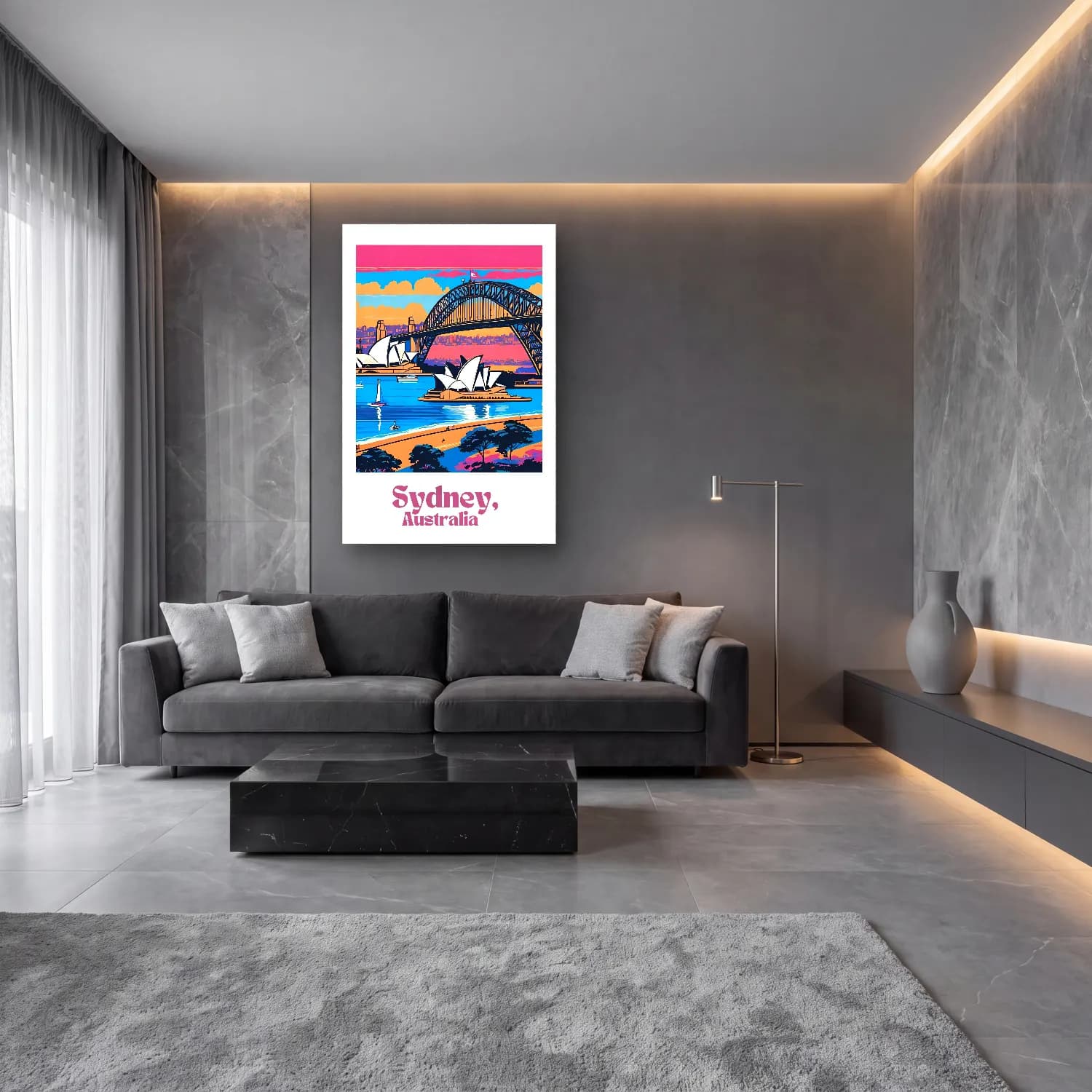 Vintage Poster Köprü No. 7 cam tablo — lüks salon duvarında