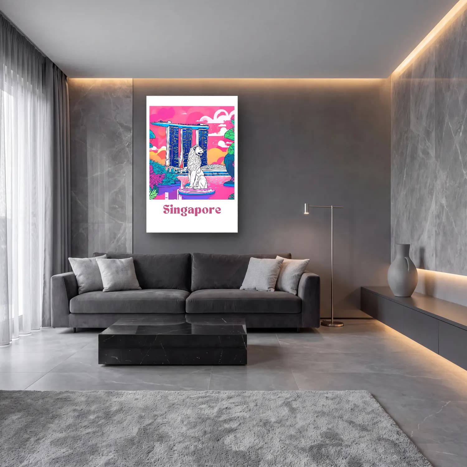 Pastel Aslan – Pembe Tonlar cam tablo — lüks salon duvarında