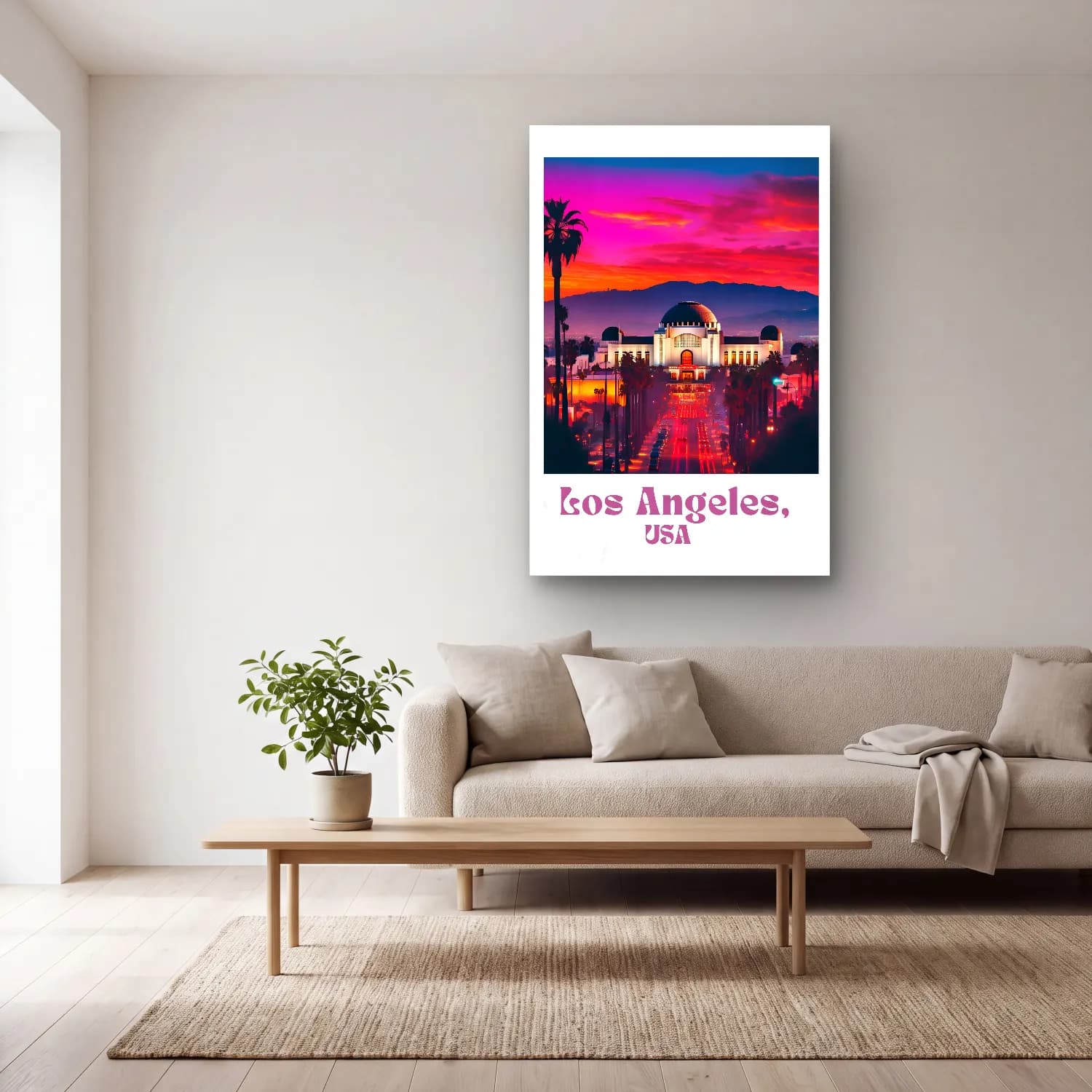 Vintage Poster Gece Şehir – Pembe Tonlar cam tablo — açık renk salonda