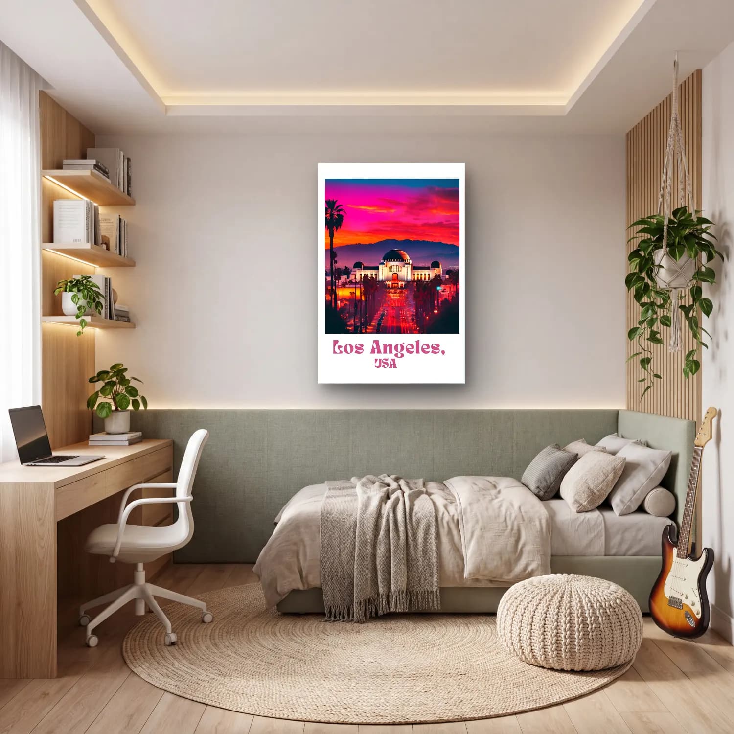 Vintage Poster Gece Şehir – Pembe Tonlar cam tablo — genç odasında