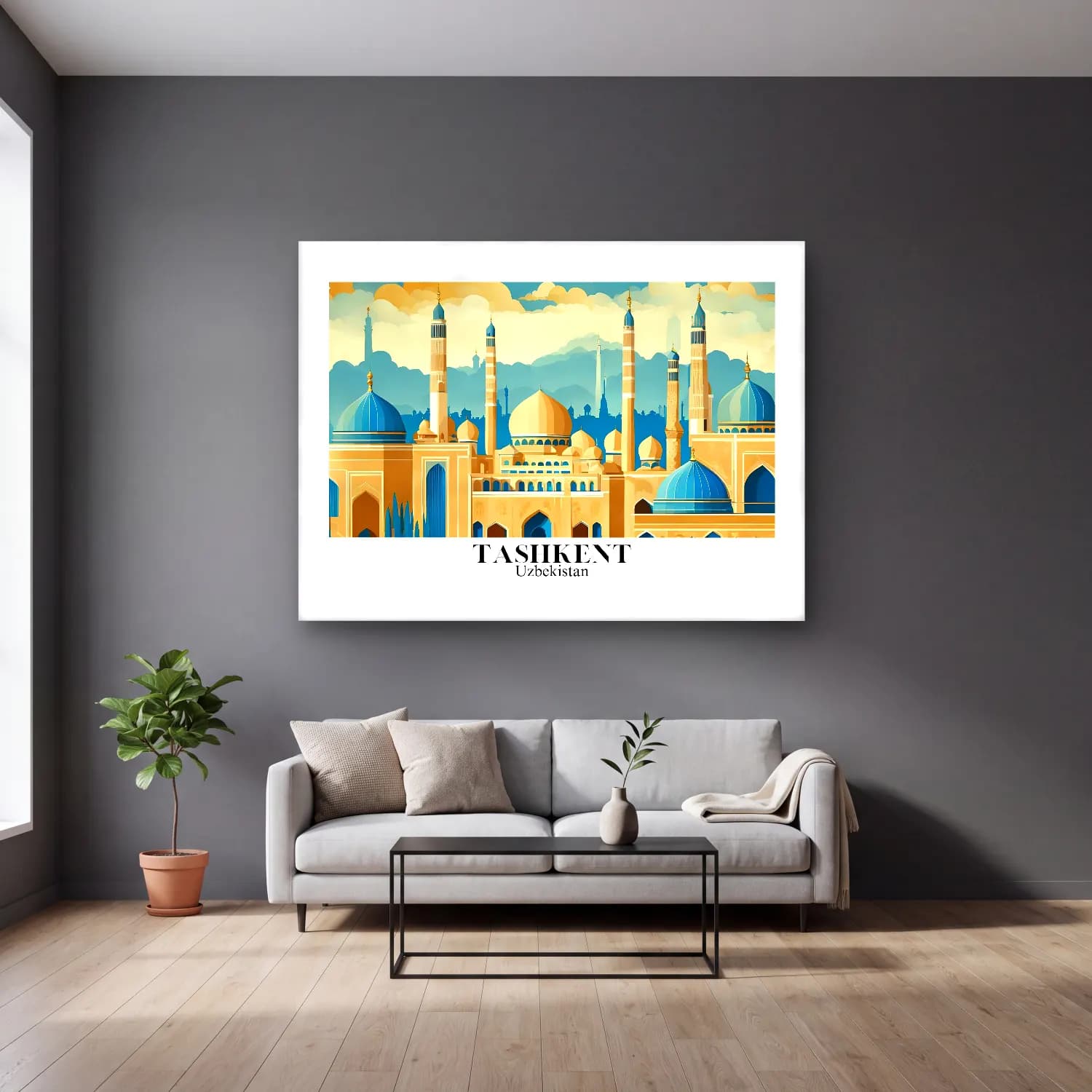 Vintage Poster İstanbul No. 5 cam tablo — gri duvarlı salonda