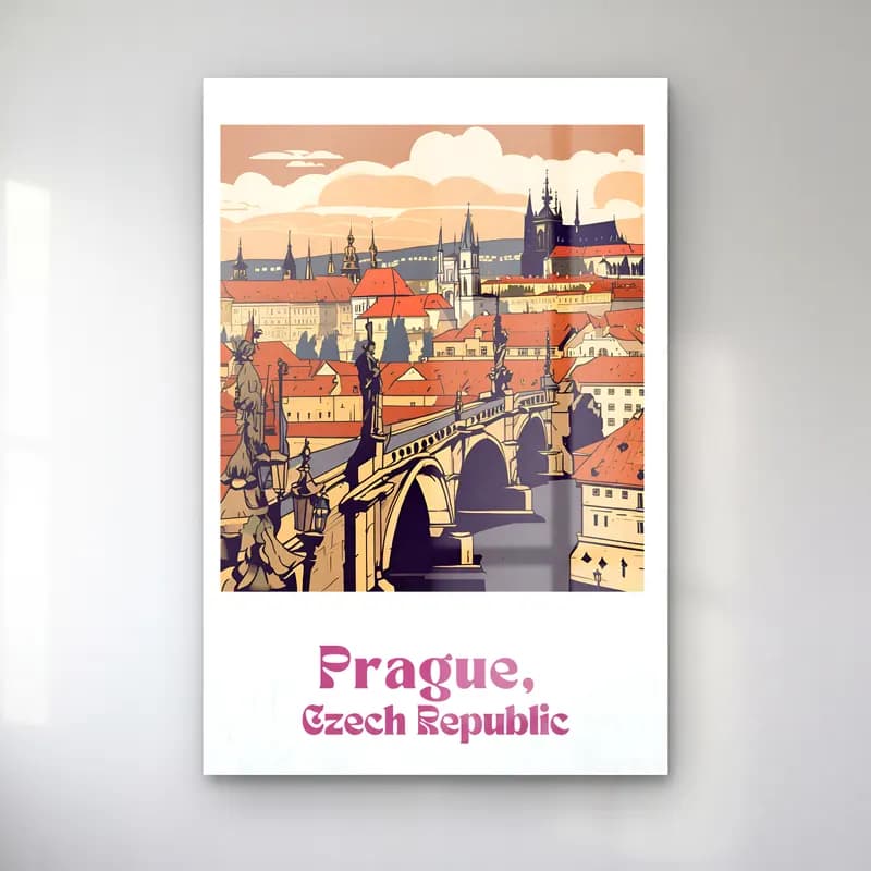 Vintage Poster Köprü – Mor Tonlar cam tablo — Vintage Poster Köprü – Mor Tonlar — vintage poster köprü