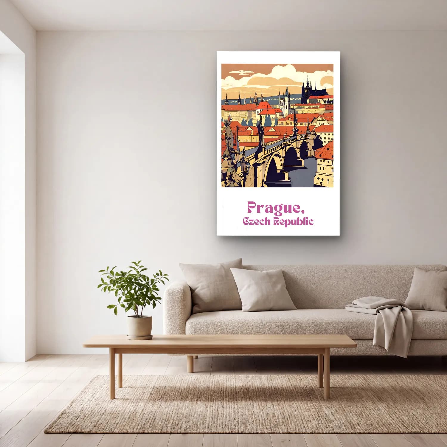 Vintage Poster Köprü – Mor Tonlar cam tablo — açık renk salonda