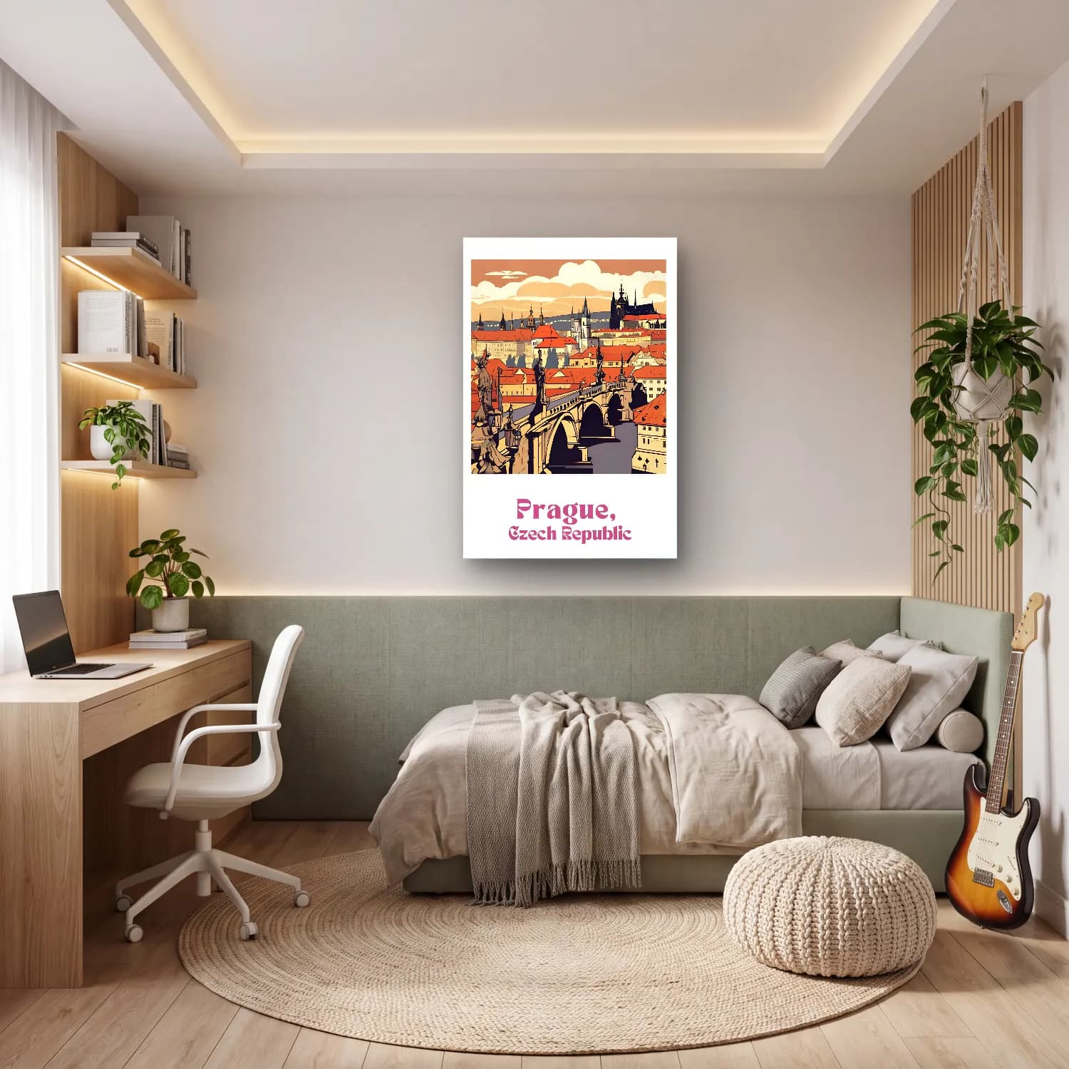 Vintage Poster Köprü – Mor Tonlar cam tablo — genç odasında