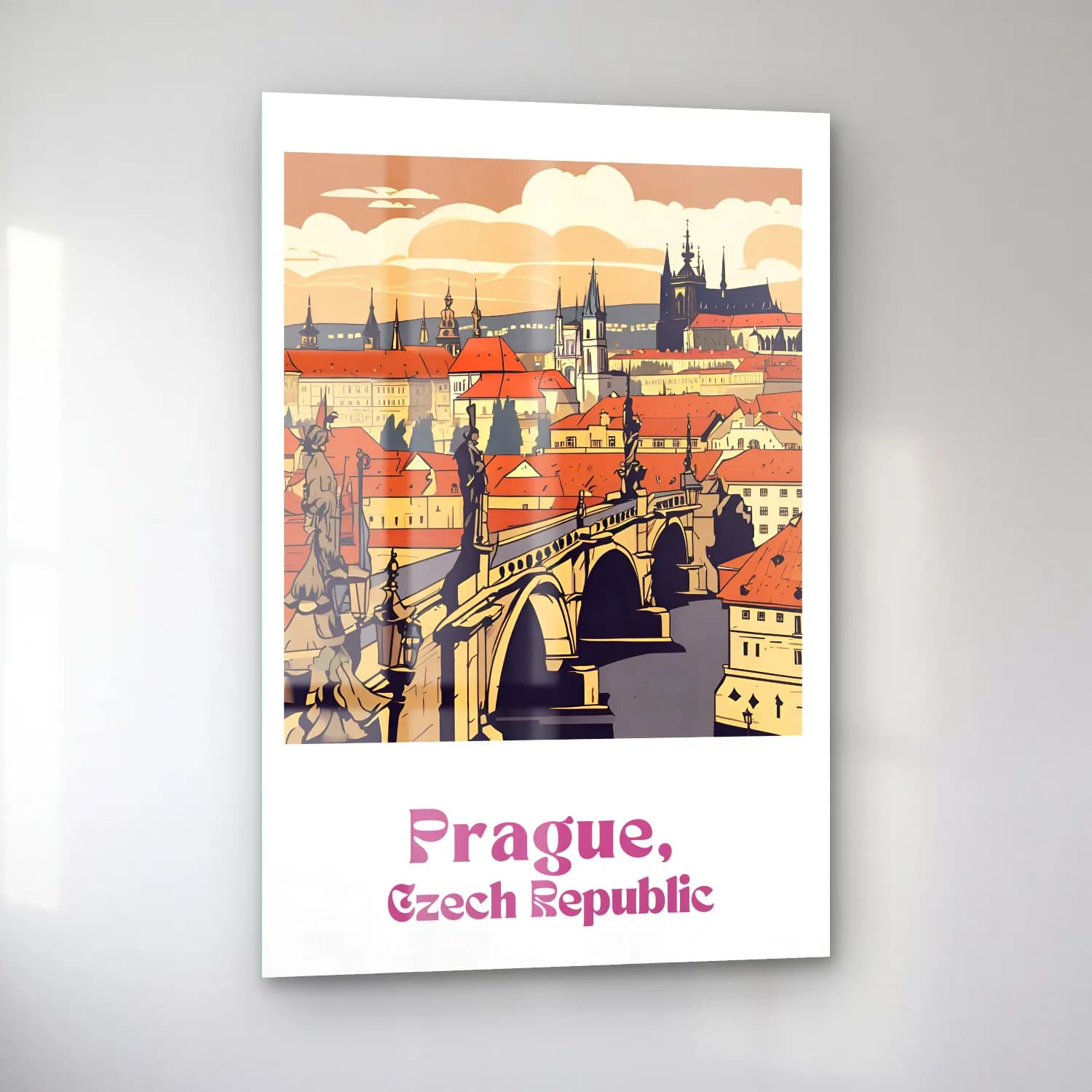 Vintage Poster Köprü – Mor Tonlar cam tablo — sol açıdan görünüm