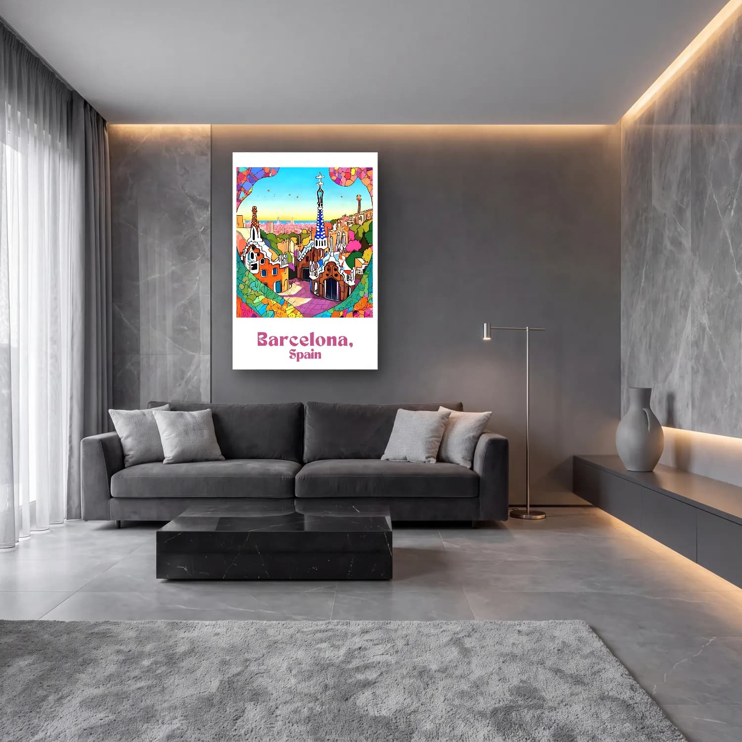 Pop Art Şato cam tablo — lüks salon duvarında