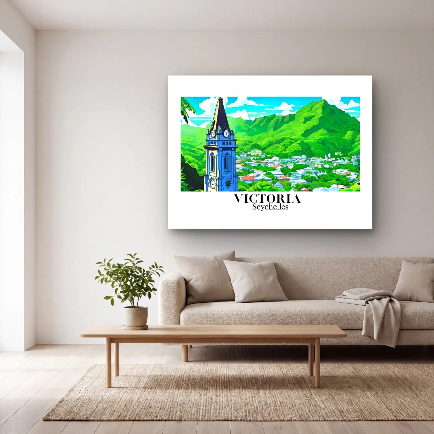 Vintage Poster Katedral – Mavi Tonlar cam tablo — açık renk salonda