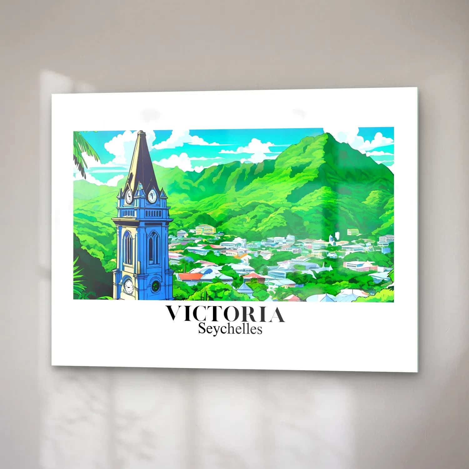 Vintage Poster Katedral – Mavi Tonlar cam tablo — sağ açıdan görünüm