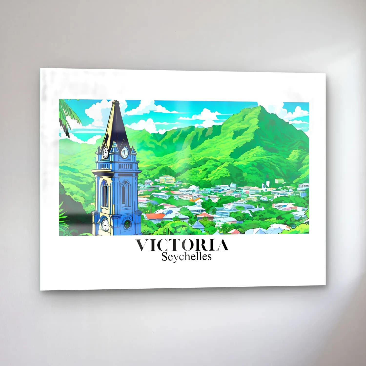 Vintage Poster Katedral – Mavi Tonlar cam tablo — sol açıdan görünüm