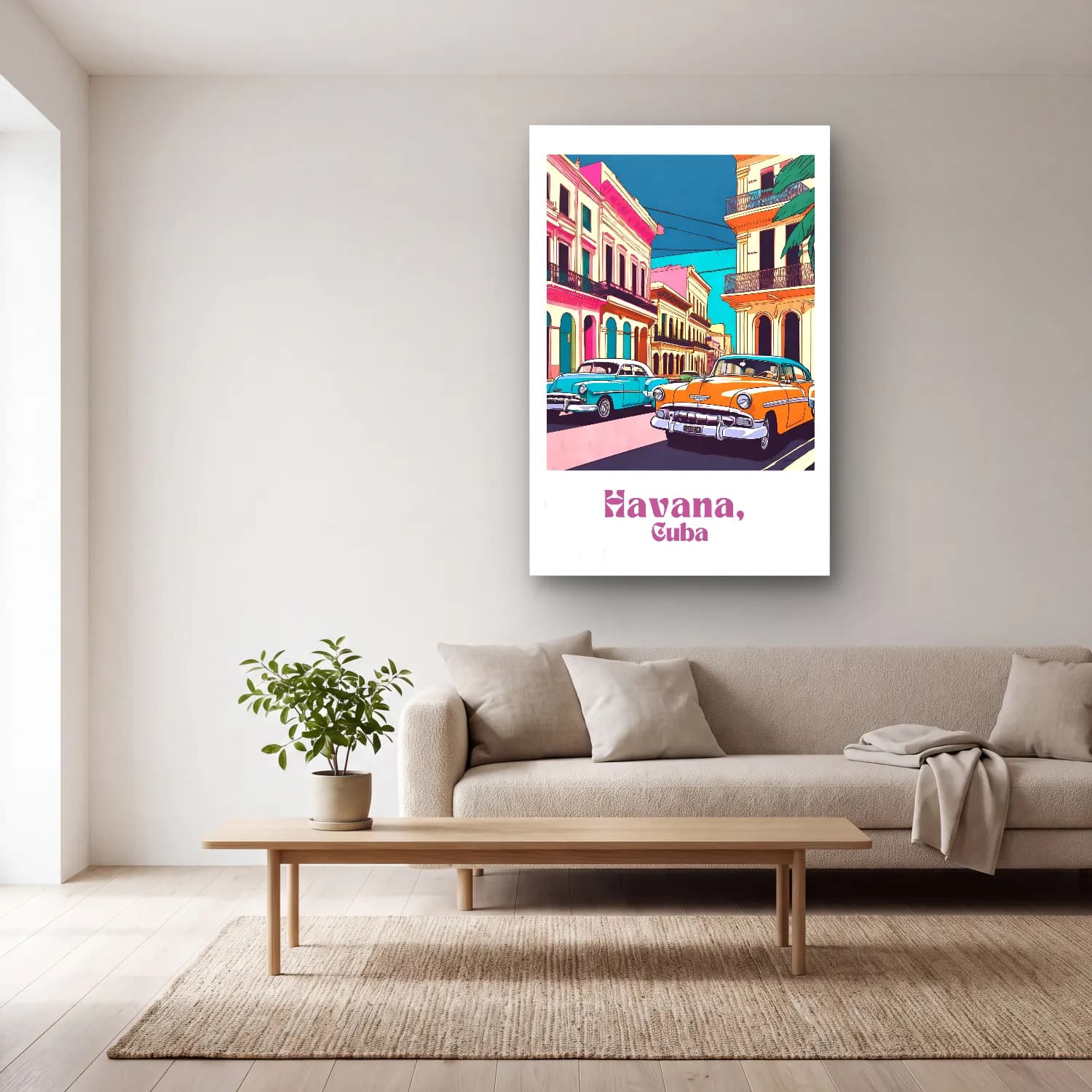 Vintage Poster Klasik Araba – Turuncu Tonlar cam tablo — açık renk salonda