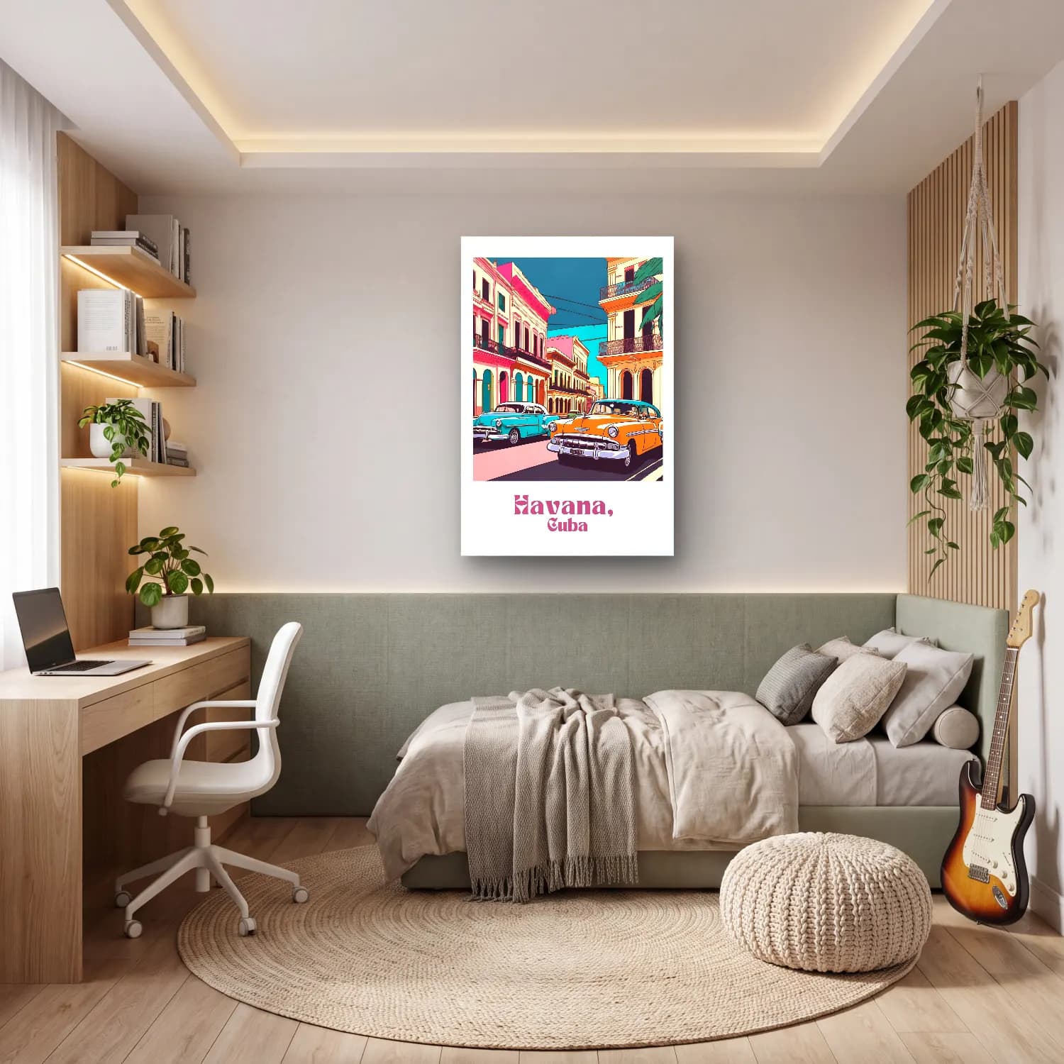 Vintage Poster Klasik Araba – Turuncu Tonlar cam tablo — genç odasında