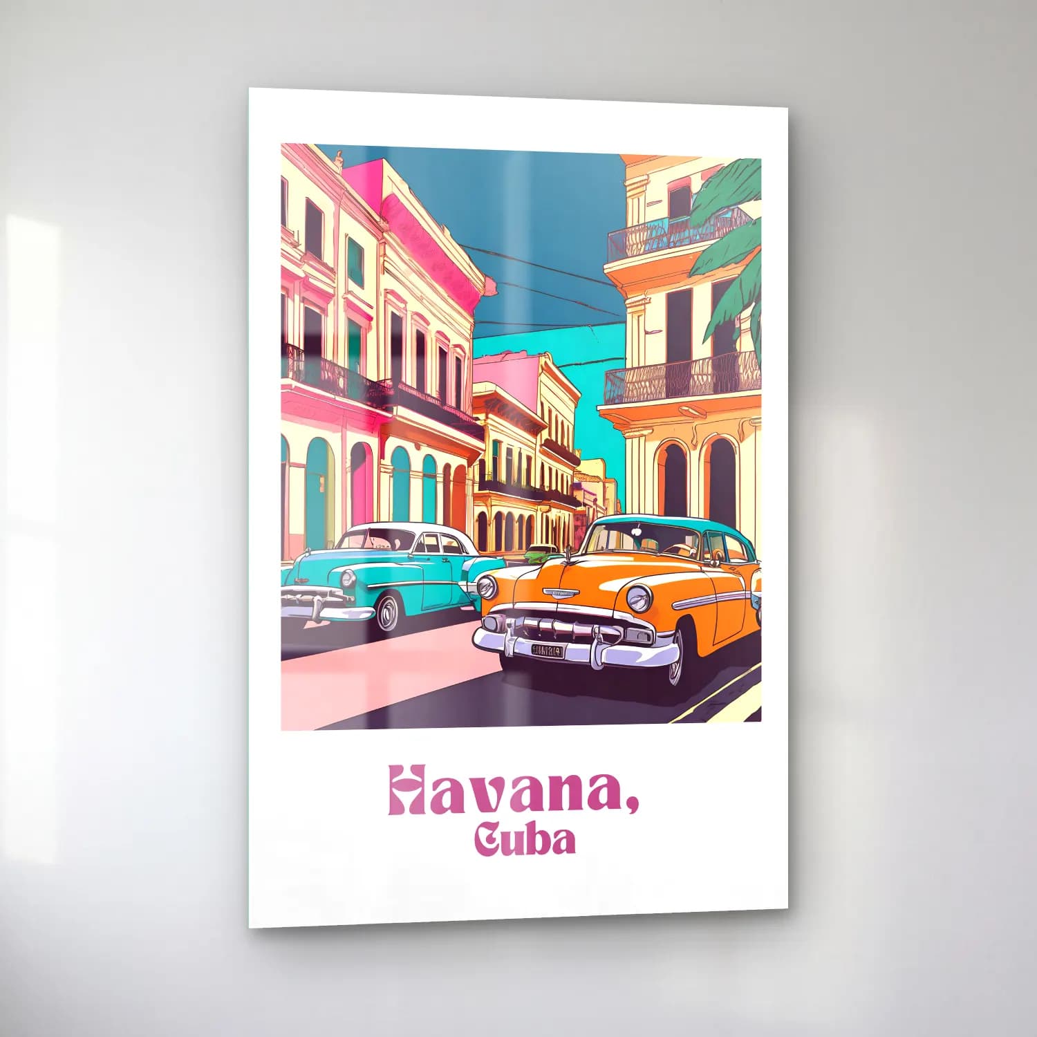 Vintage Poster Klasik Araba – Turuncu Tonlar cam tablo — sol açıdan görünüm