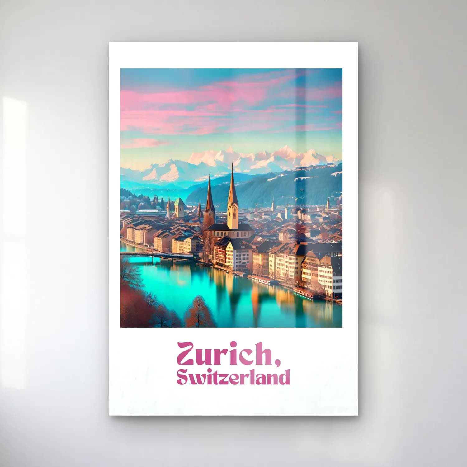 Vintage Poster Göl ve Dağlar – Turkuaz Tonlar cam tablo — Vintage Poster Göl ve Dağlar – Turkuaz Tonlar — vintage poster göl ve dağlar