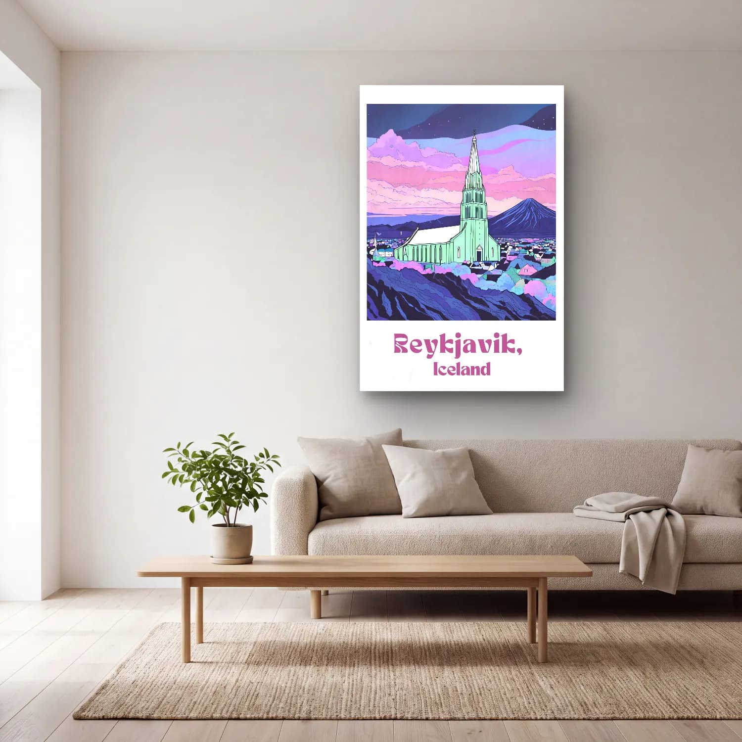 Pastel Katedral No. 8 cam tablo — açık renk salonda
