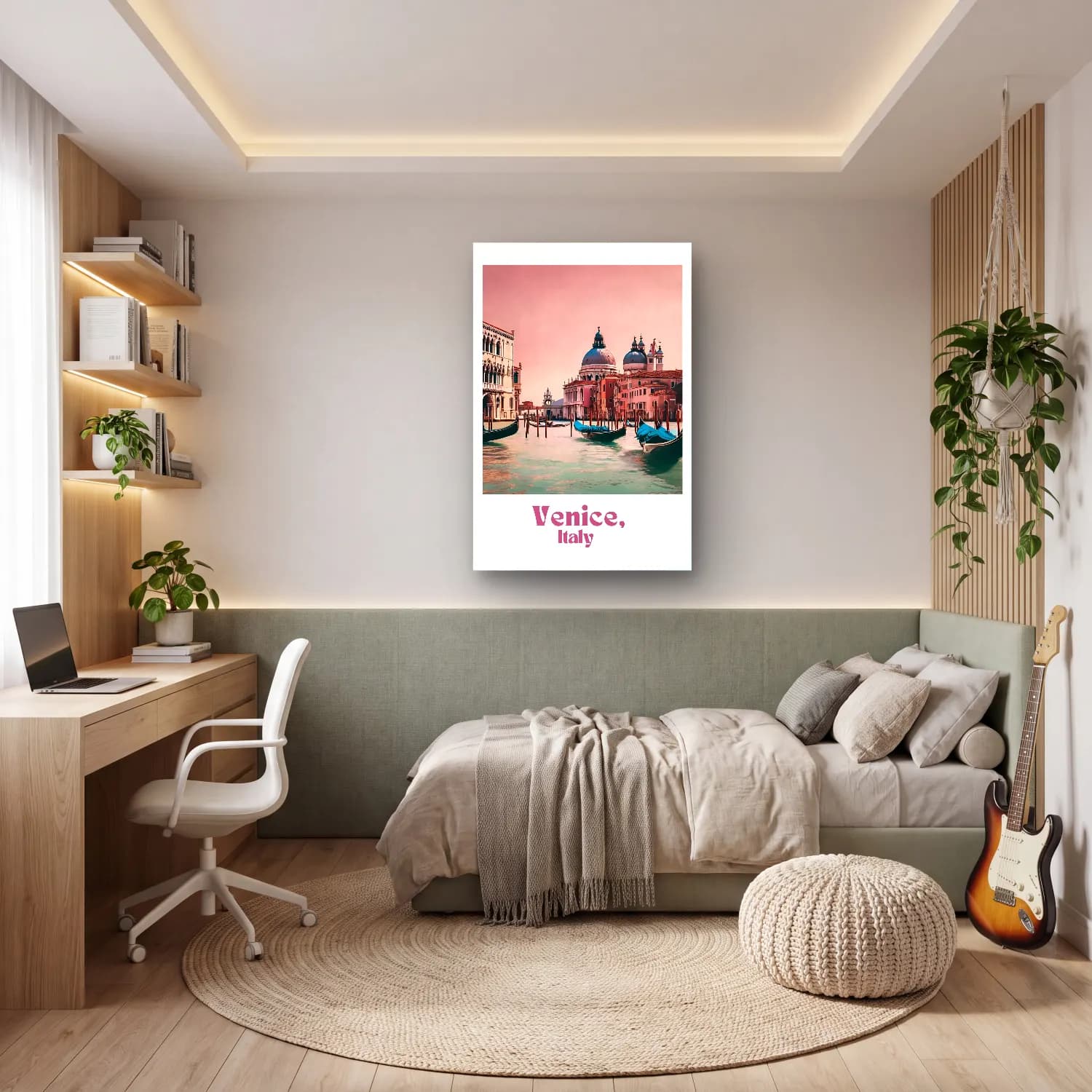 Pastel Venedik Kanalları – Pembe Tonlar cam tablo — genç odasında