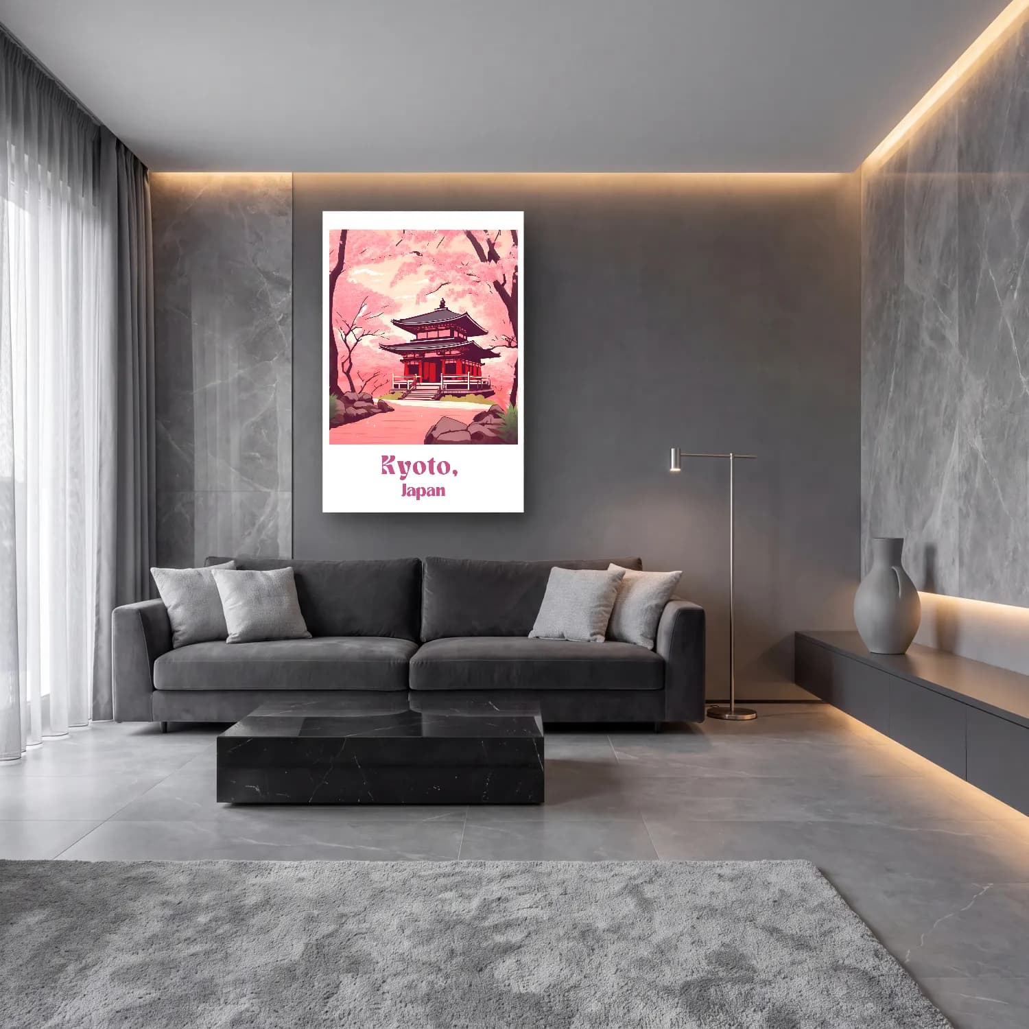 Pastel Kiraz Çiçekleri No. 6 cam tablo — lüks salon duvarında