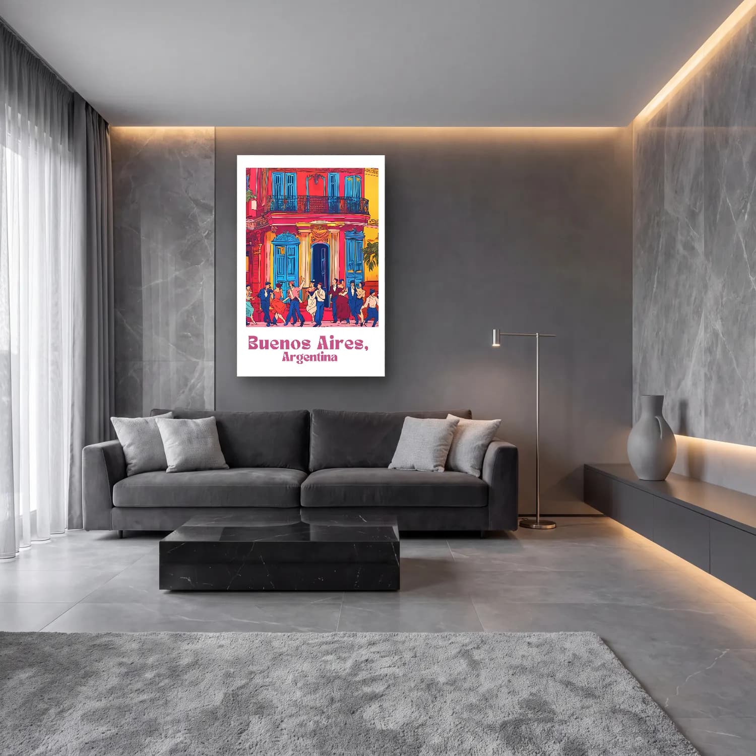 Vintage Poster Dansçılar – Pembe Tonlar cam tablo — lüks salon duvarında