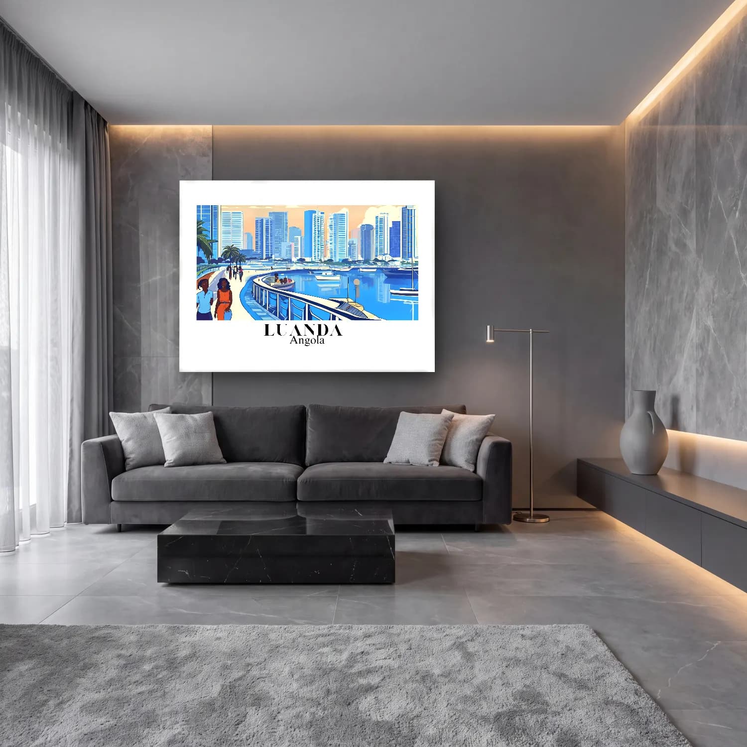 Pastel Liman ve Tekneler No. 8 cam tablo — lüks salon duvarında