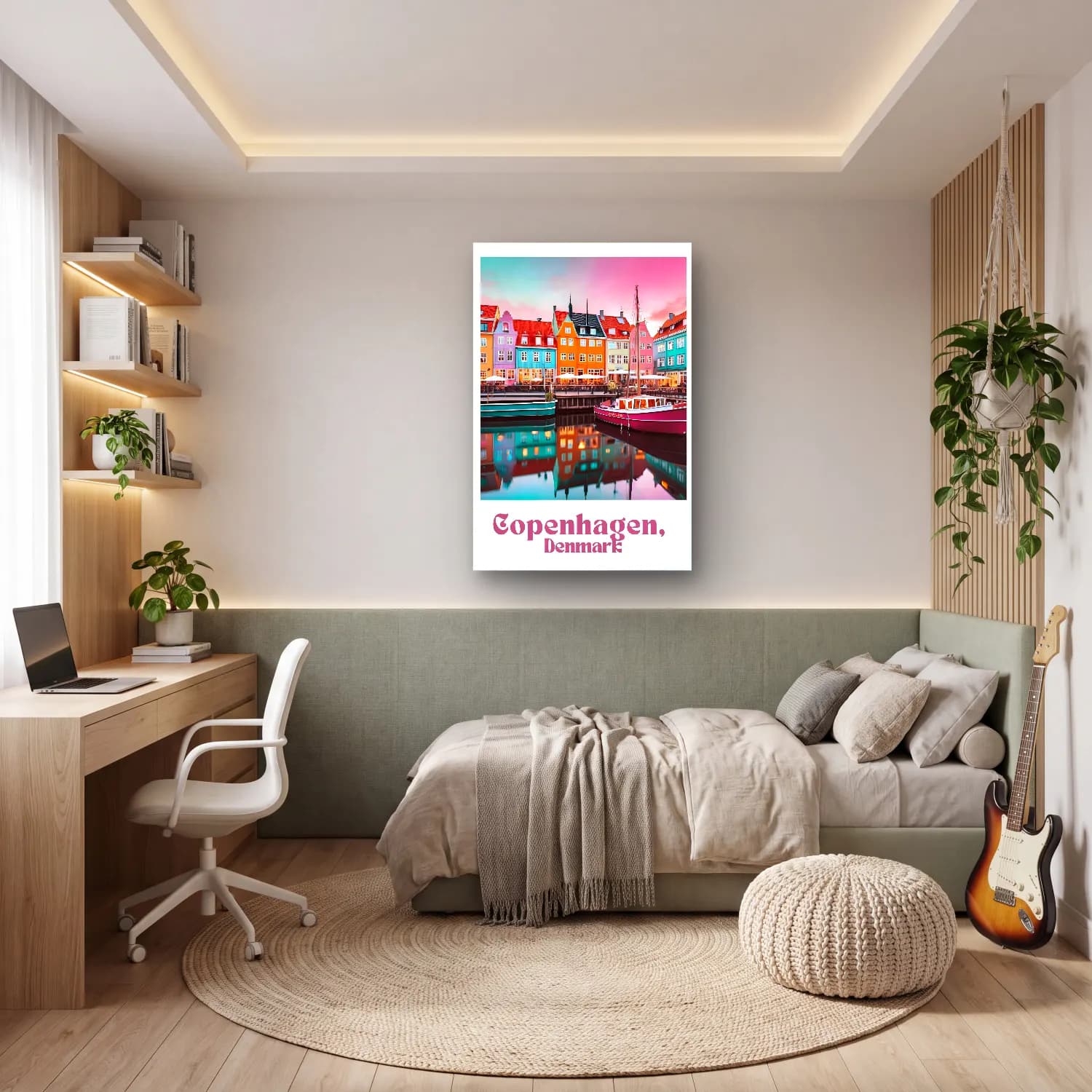 Maksimalist Liman ve Tekneler – Pembe Tonlar cam tablo — genç odasında