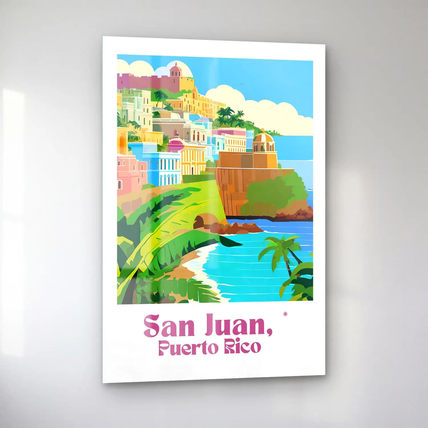 Vintage Poster Akdeniz Sahil Kasabası No. 17 cam tablo — sol açıdan görünüm