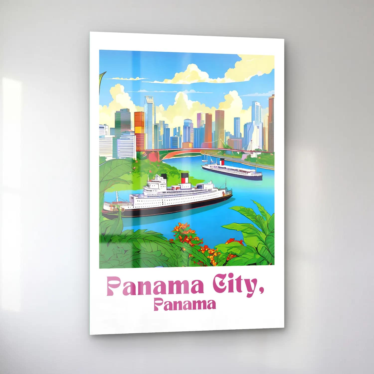 Vintage Poster Japon Şehri – Yeşil Tonlar cam tablo — sol açıdan görünüm
