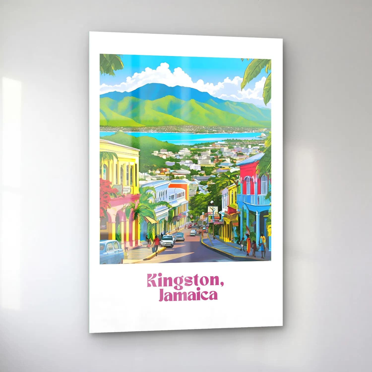Vintage Poster Köy Sokağı – Turkuaz Tonlar cam tablo — sol açıdan görünüm