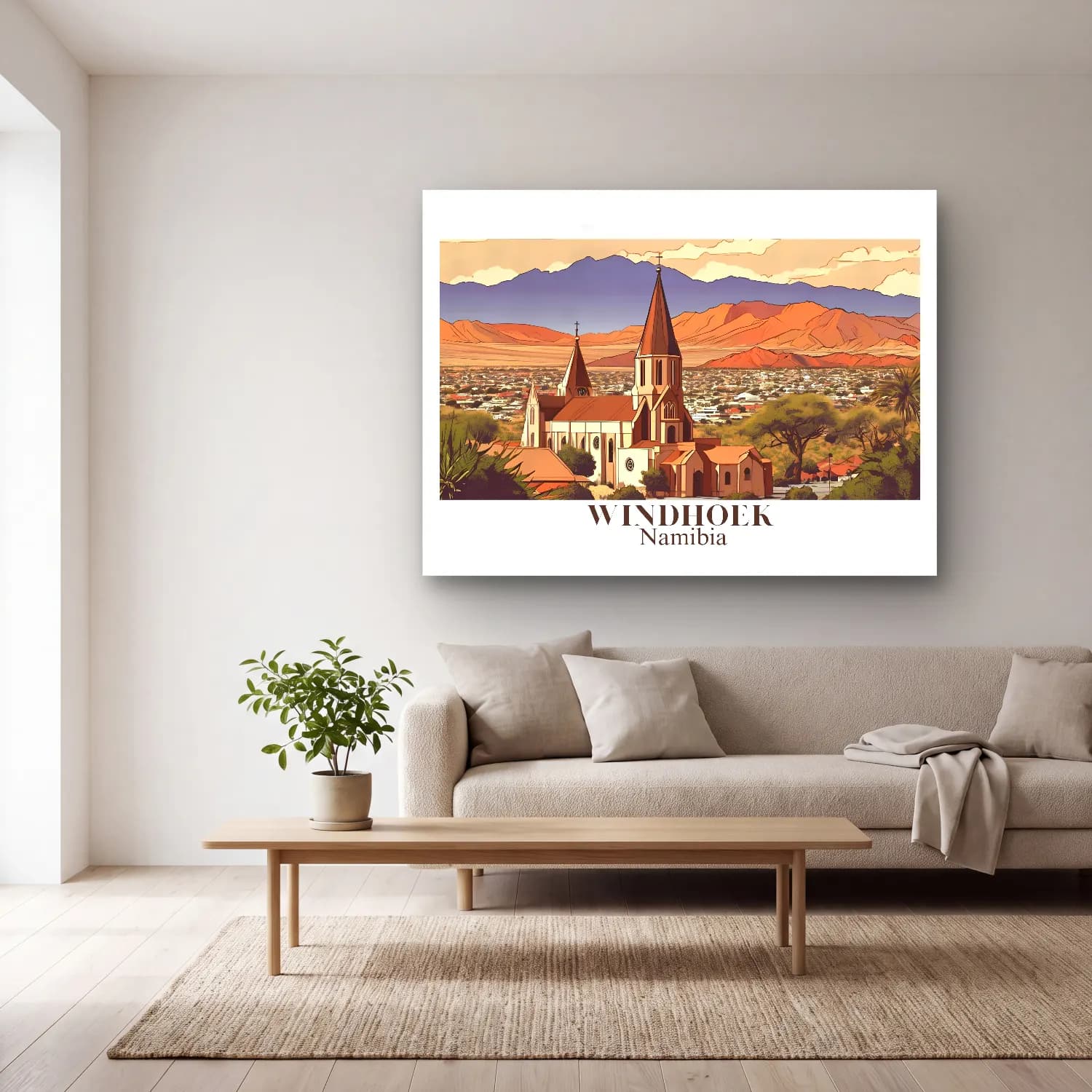 Vintage Katedral – Turuncu Tonlar cam tablo — açık renk salonda