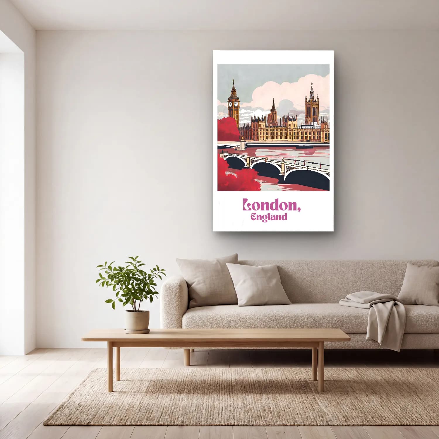 Vintage Poster Londra No. 4 cam tablo — açık renk salonda