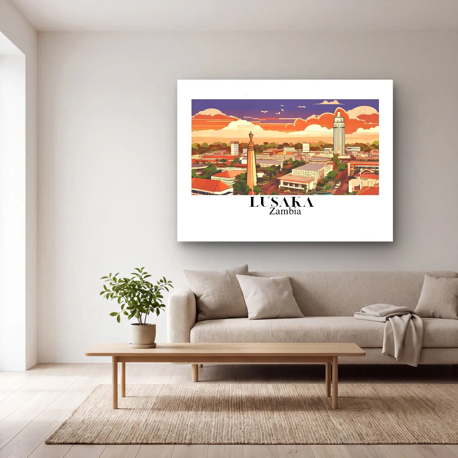 Vintage Poster Gece Şehir – Turuncu Tonlar cam tablo — açık renk salonda
