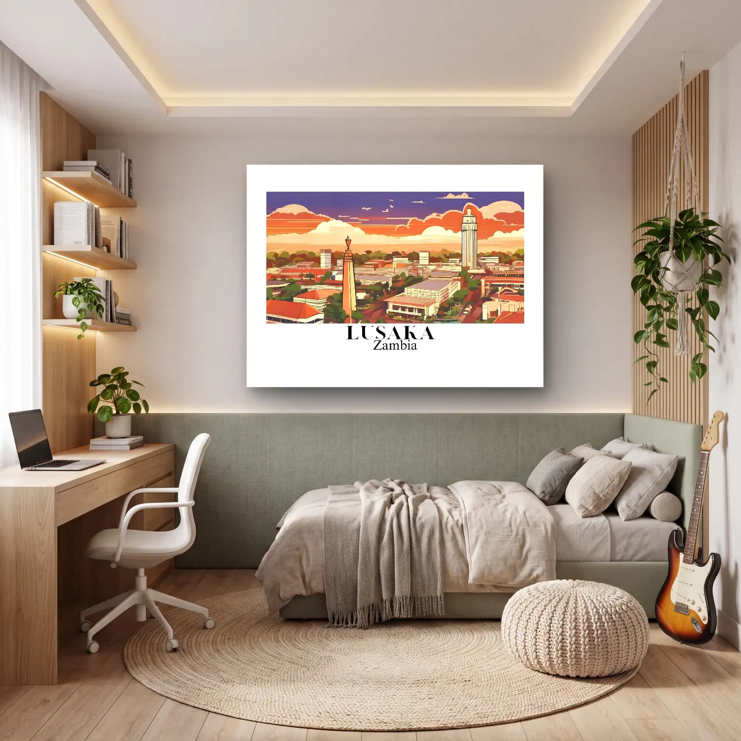Vintage Poster Gece Şehir – Turuncu Tonlar cam tablo — genç odasında