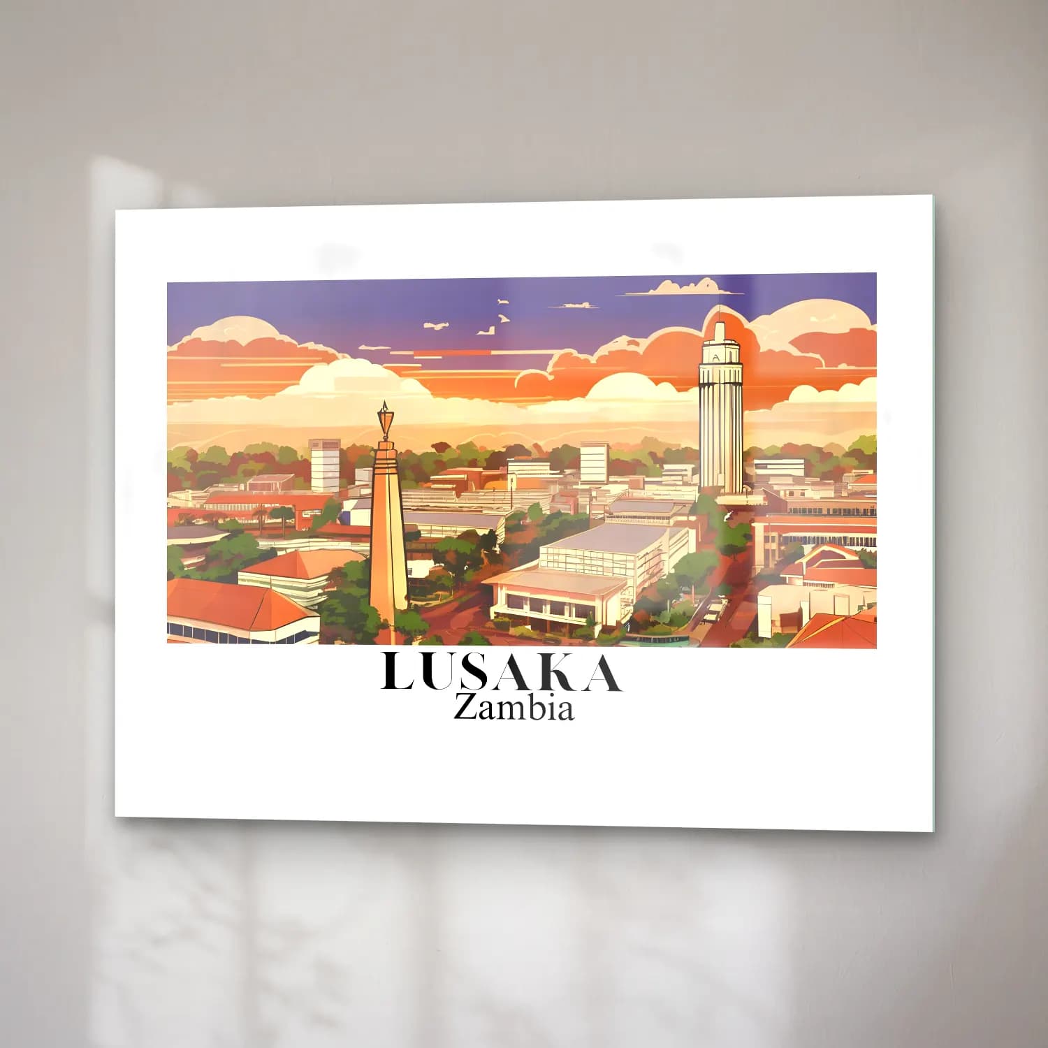 Vintage Poster Gece Şehir – Turuncu Tonlar cam tablo — sağ açıdan görünüm