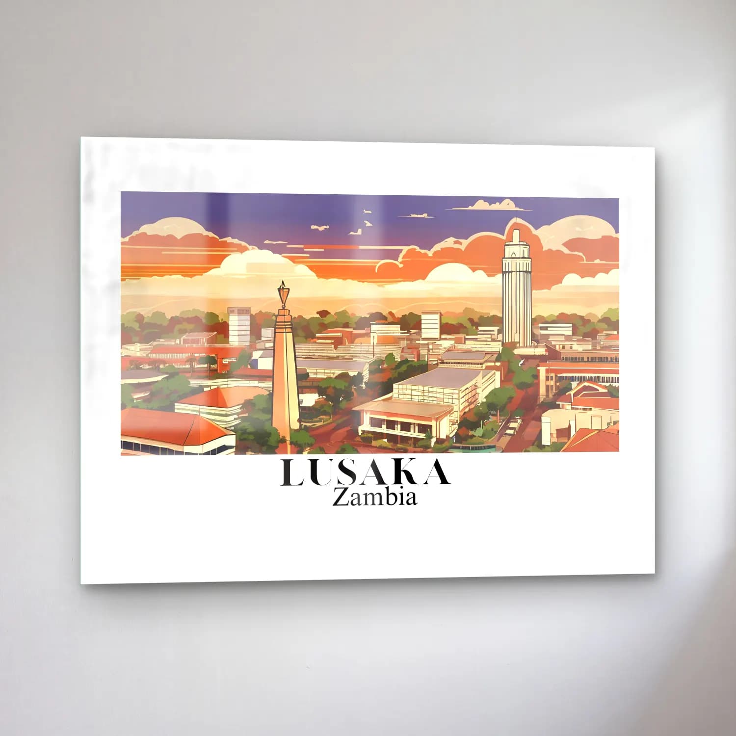 Vintage Poster Gece Şehir – Turuncu Tonlar cam tablo — sol açıdan görünüm