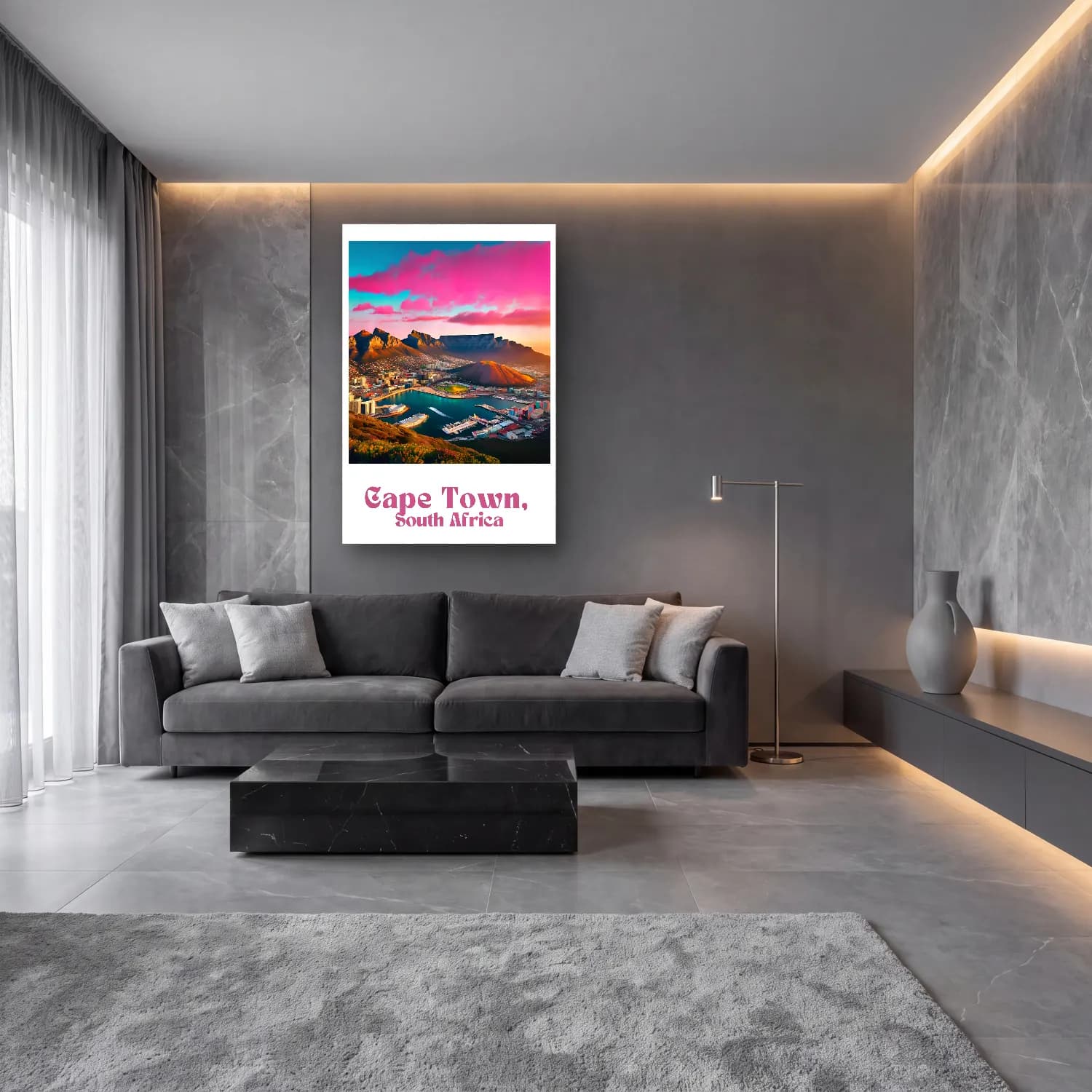 Pastel Gece Şehir No. 5 cam tablo — lüks salon duvarında