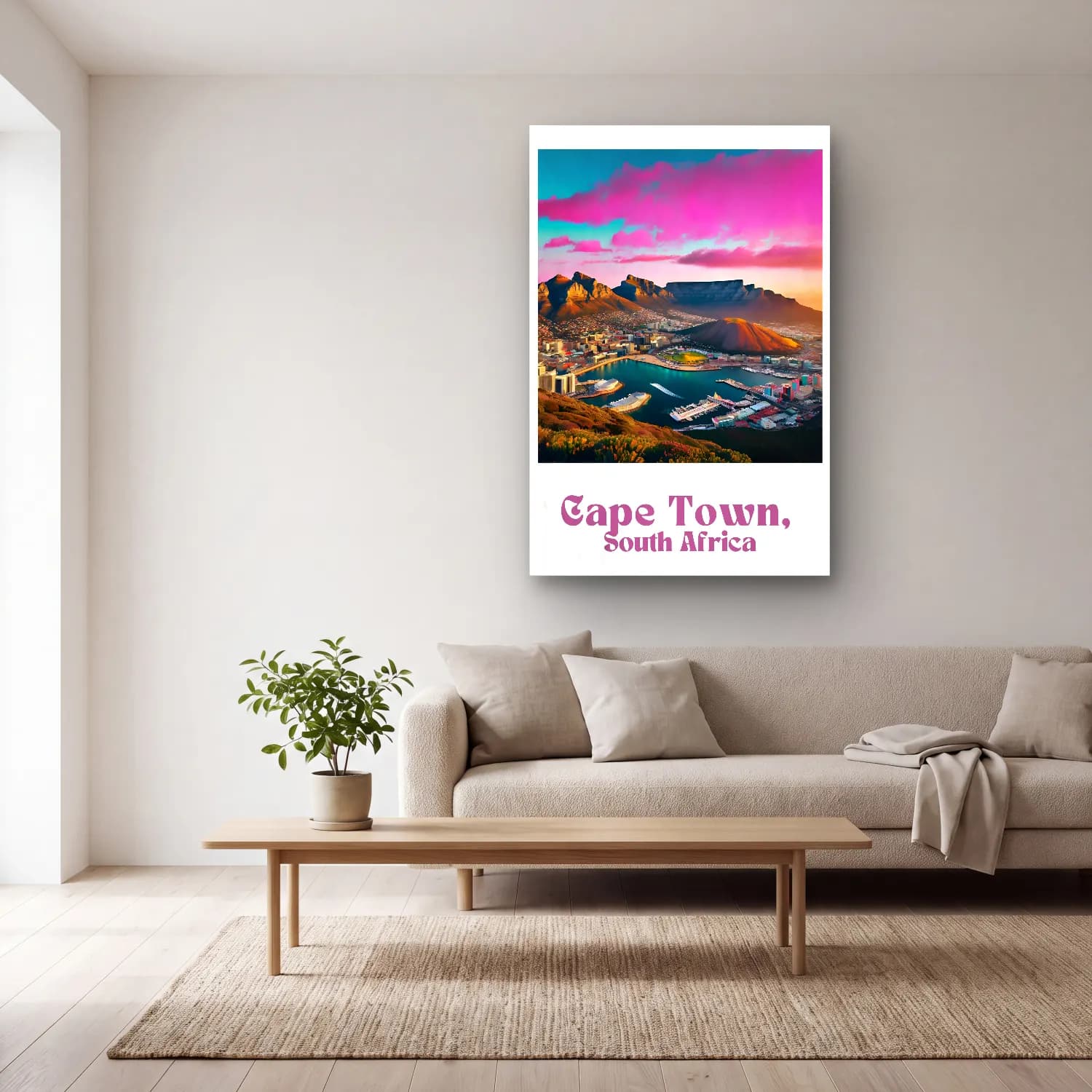 Pastel Gece Şehir No. 5 cam tablo — açık renk salonda