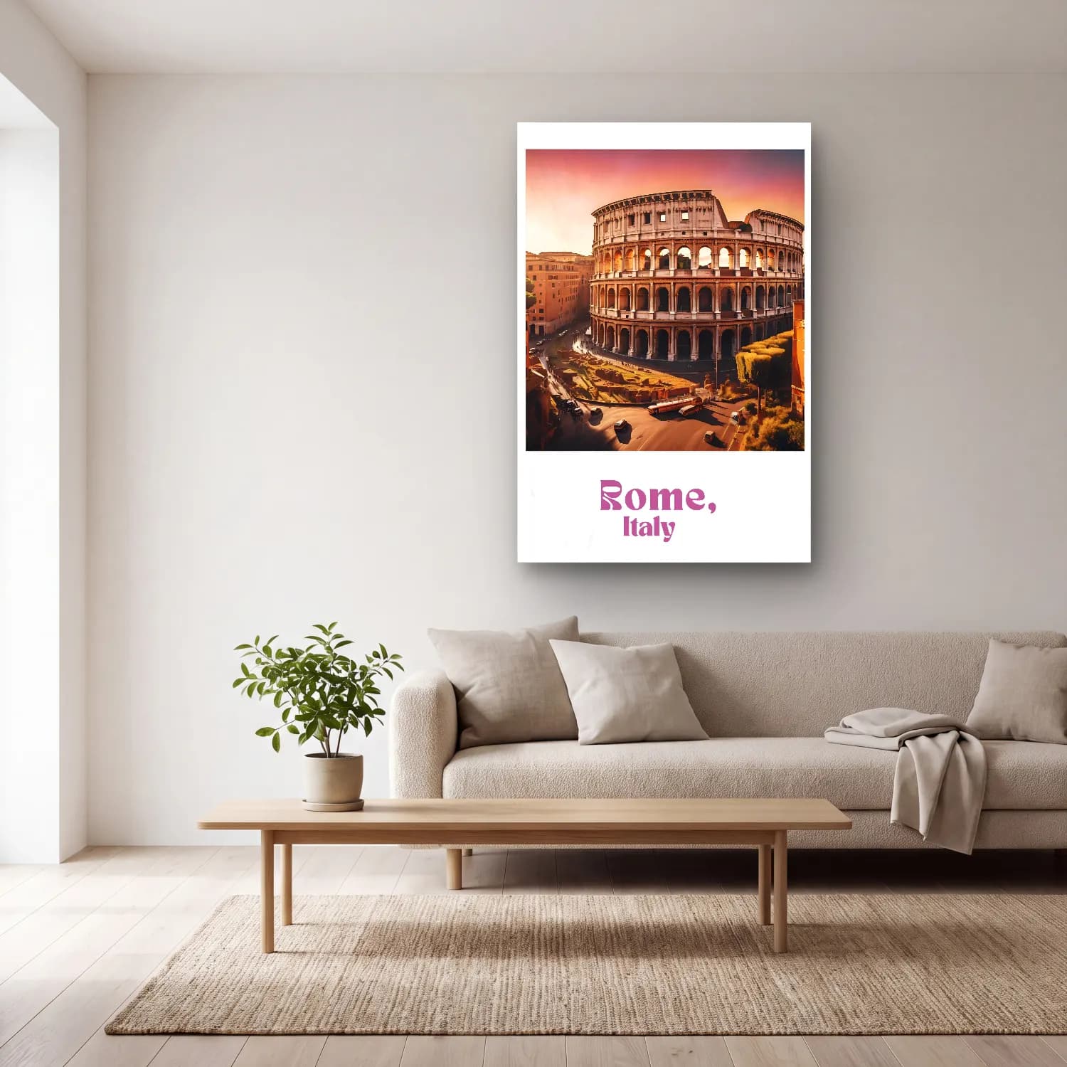 Vintage Poster Roma No. 5 cam tablo — açık renk salonda