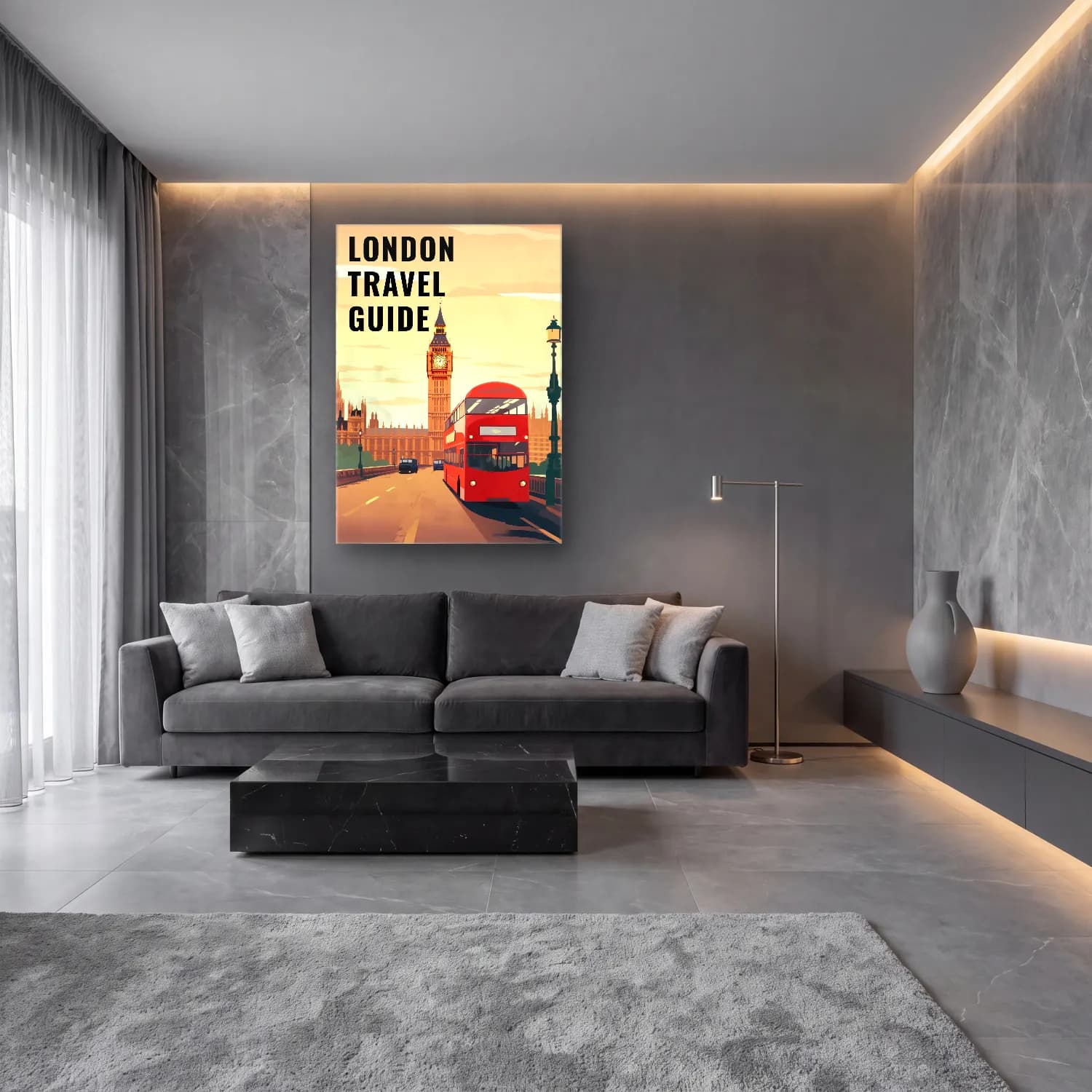Vintage Poster Londra No. 5 cam tablo — lüks salon duvarında