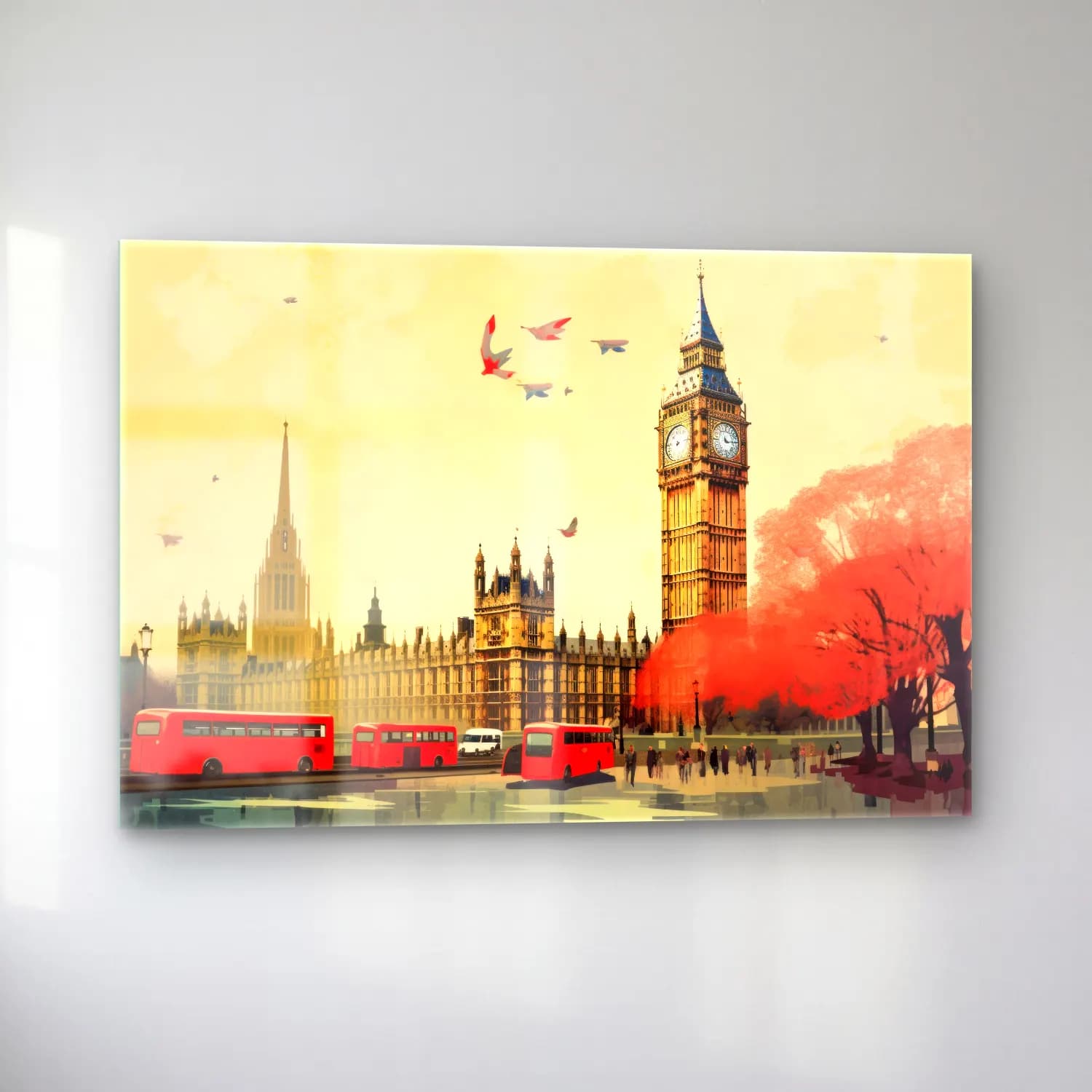 Vintage Londra – Turuncu Tonlar cam tablo — sol açıdan görünüm