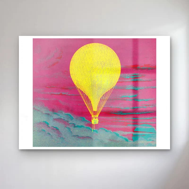 Pastel Sıcak Hava Balonu – Sarı Tonlar cam tablo — Pastel Sıcak Hava Balonu – Sarı Tonlar — pastel sıcak hava balonu