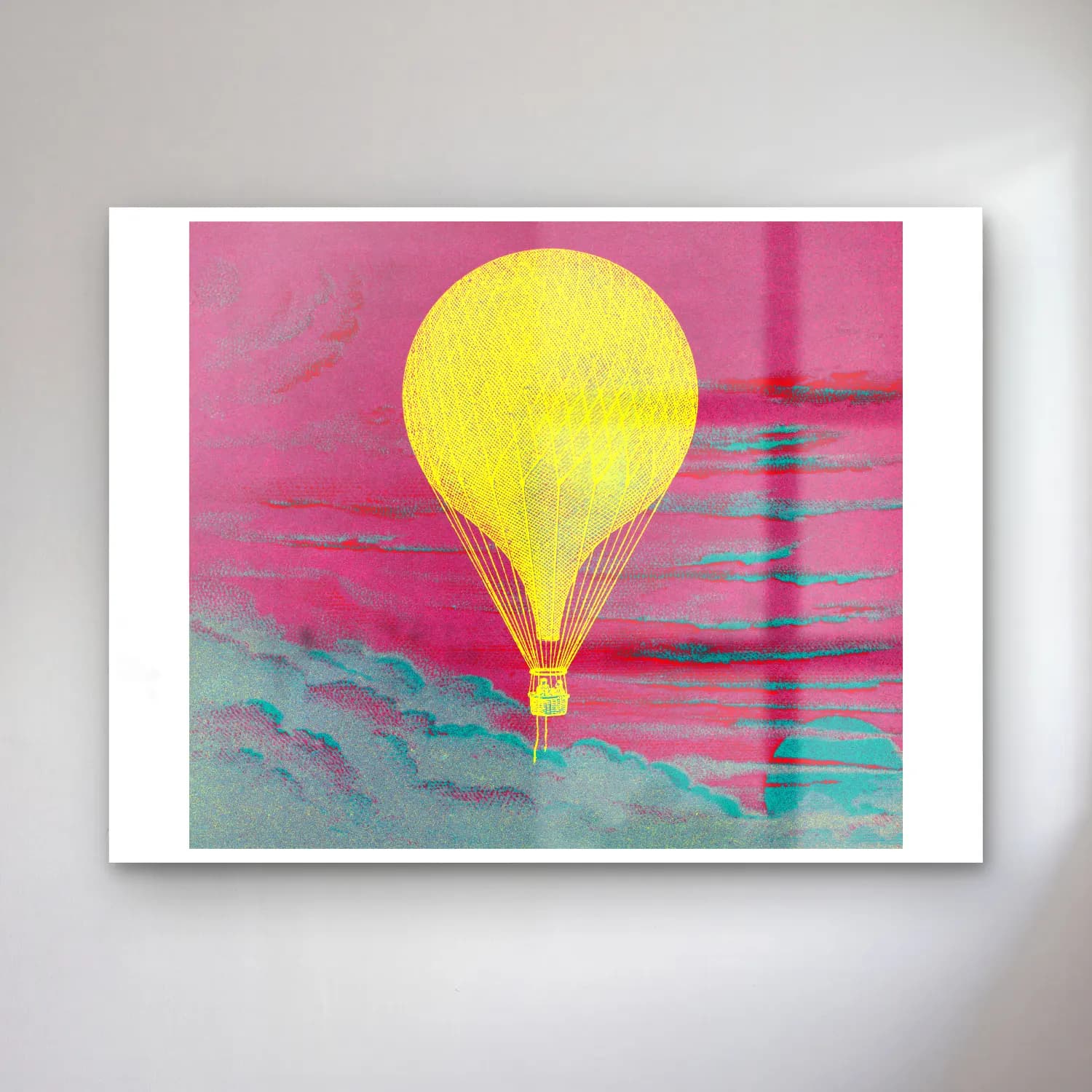 Pastel Sıcak Hava Balonu – Sarı Tonlar cam tablo — Pastel Sıcak Hava Balonu – Sarı Tonlar — pastel sıcak hava balonu