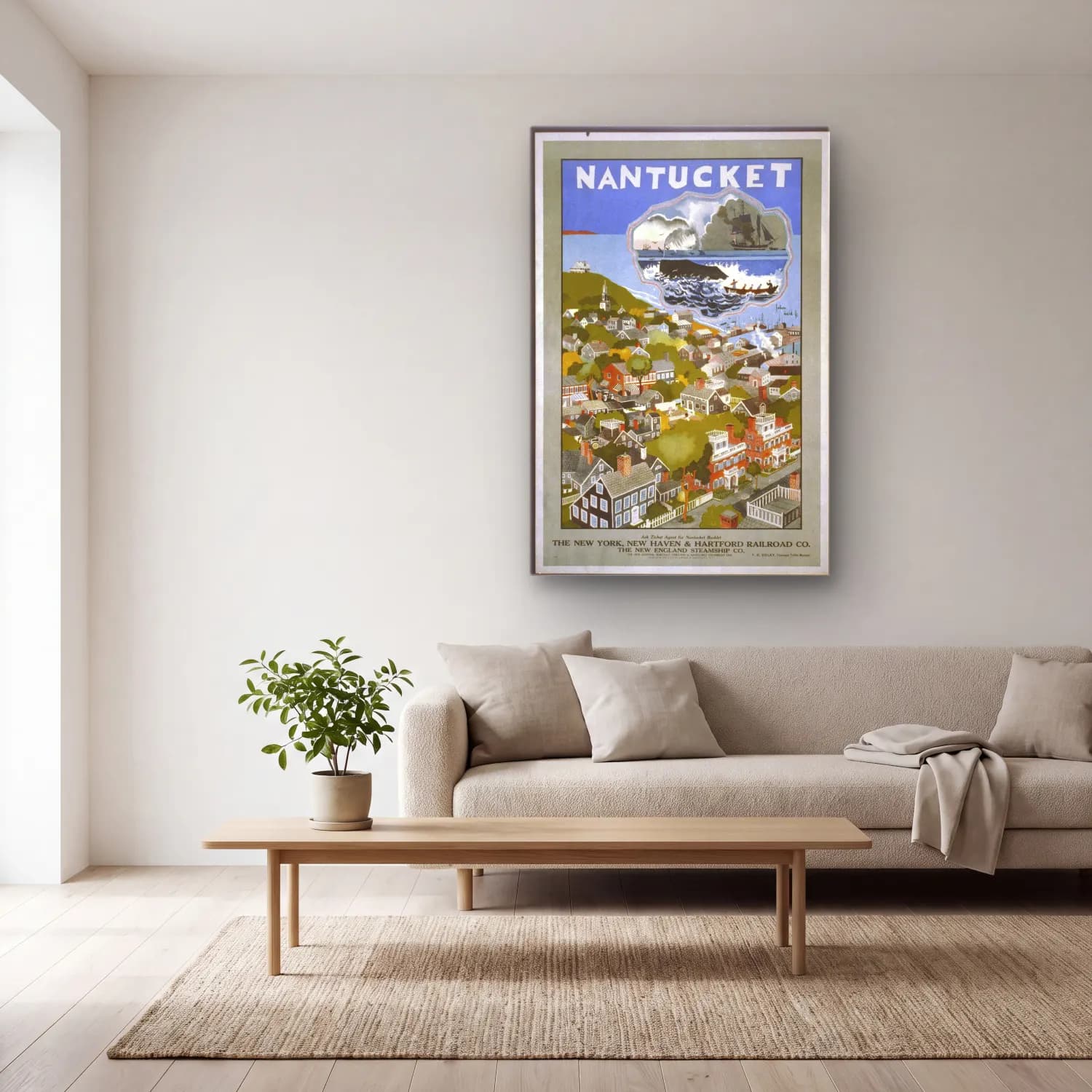 Vintage Poster Liman ve Tekneler – Siyah Beyaz Tonlar cam tablo — açık renk salonda