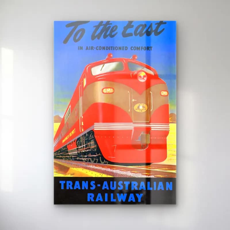 Vintage Poster Tren – Kırmızı Tonlar cam tablo — Vintage Poster Tren – Kırmızı Tonlar — vintage poster tren