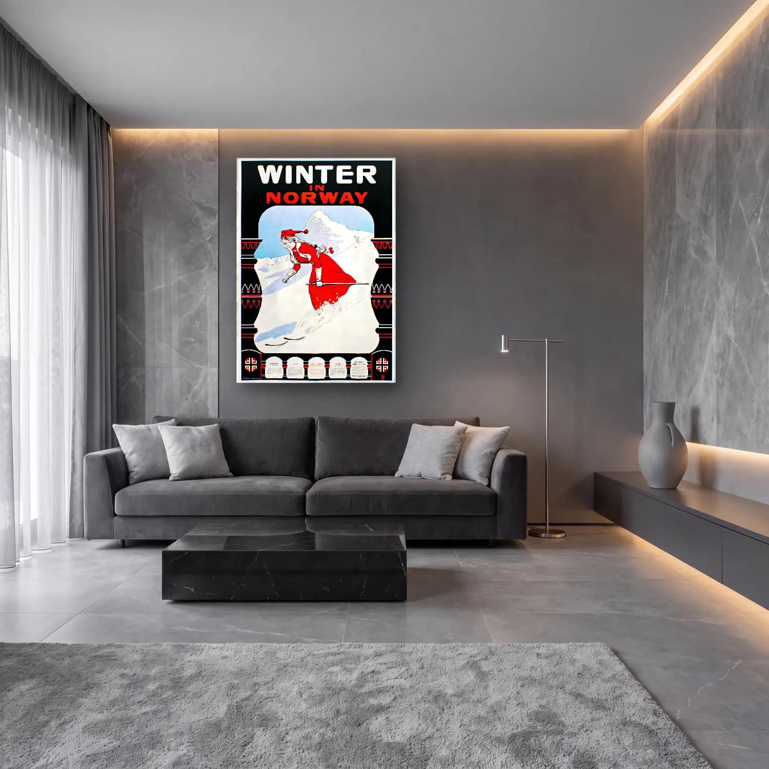 Vintage Poster Kayak – Kırmızı Tonlar cam tablo — lüks salon duvarında